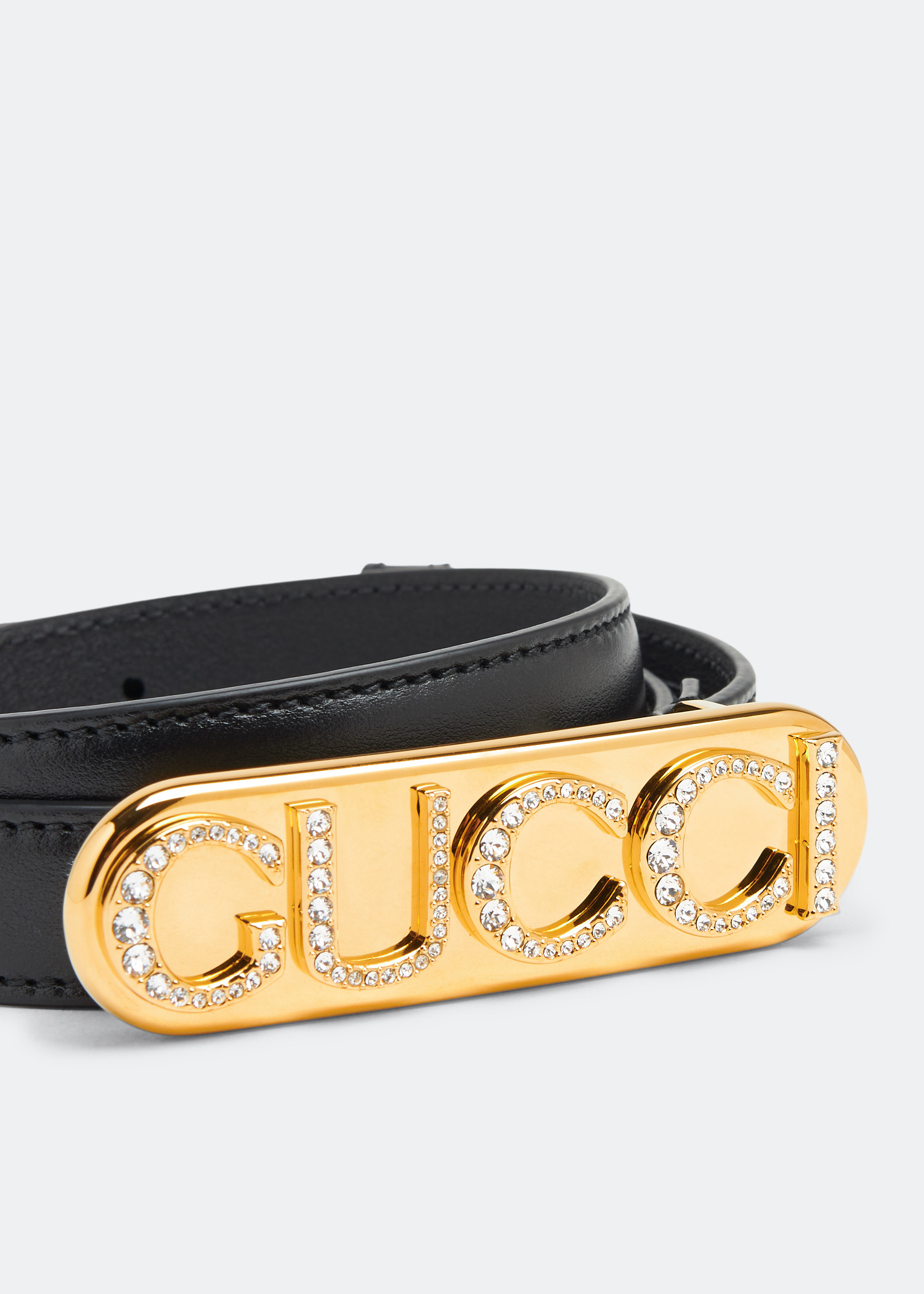 

Thin crystal buckle belt, Black