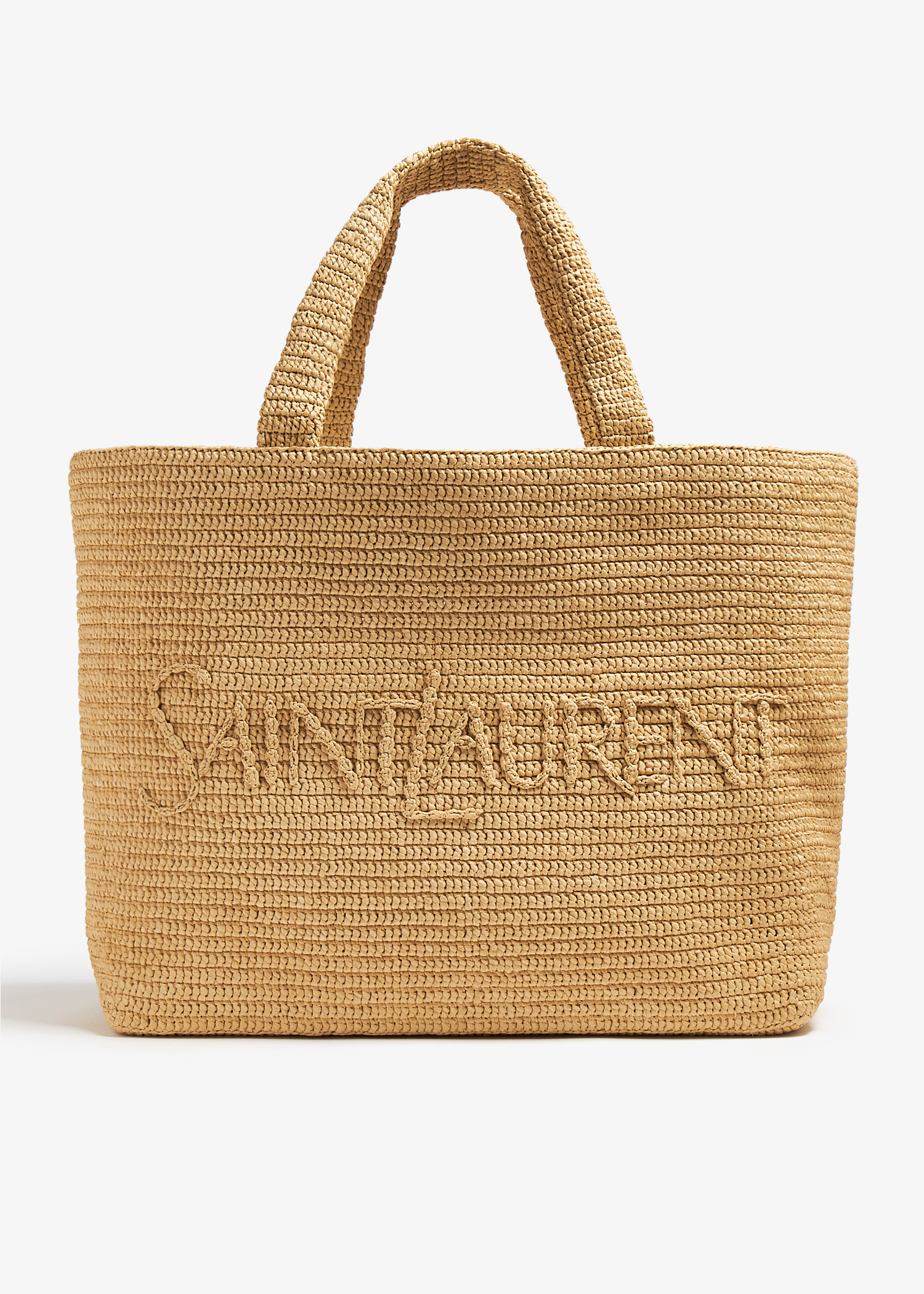 Raffia logo tote bag, Beige