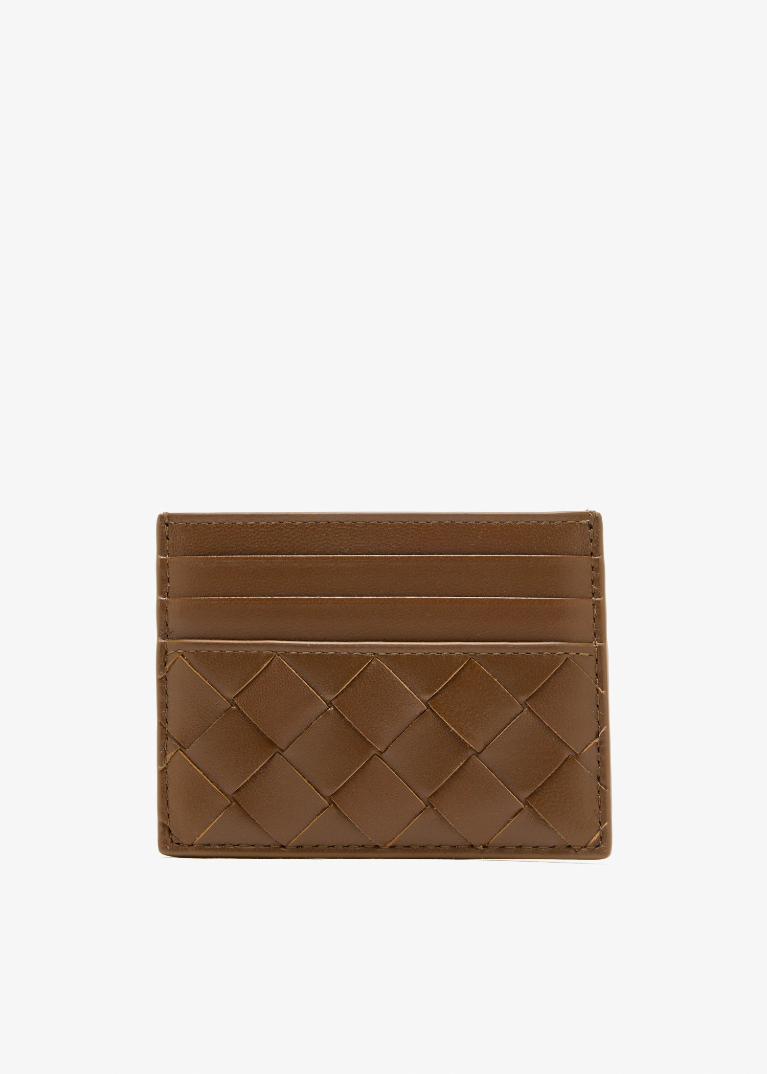 

Intrecciato bi-color card case, Brown