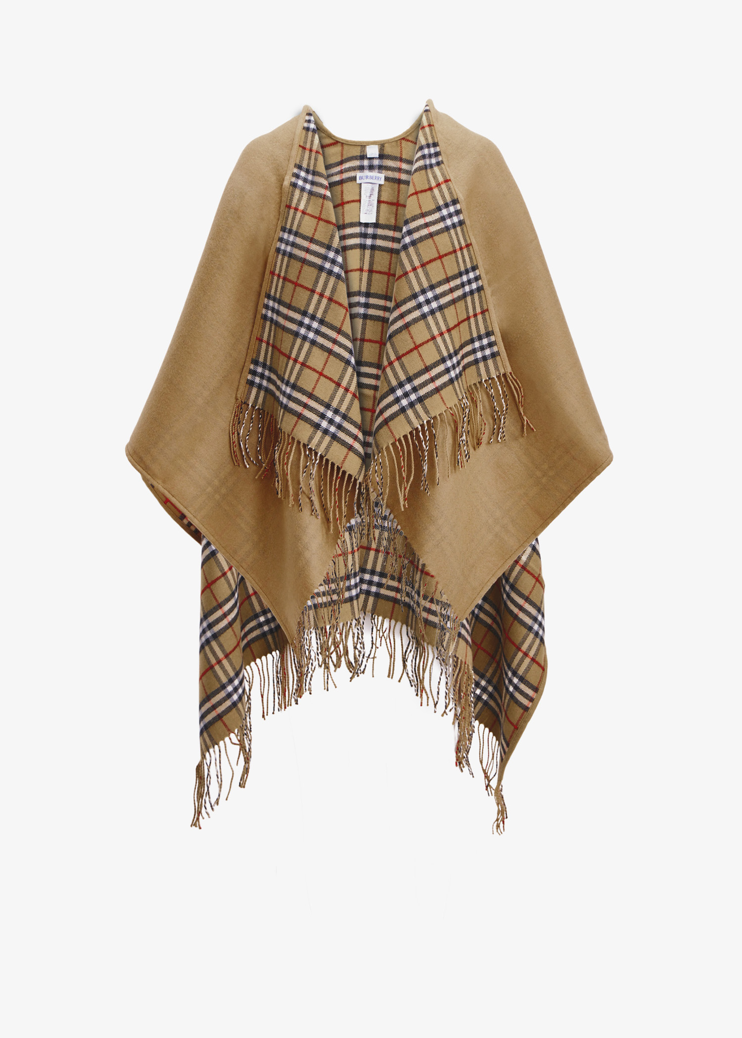 

Check reversible wool cape, Beige