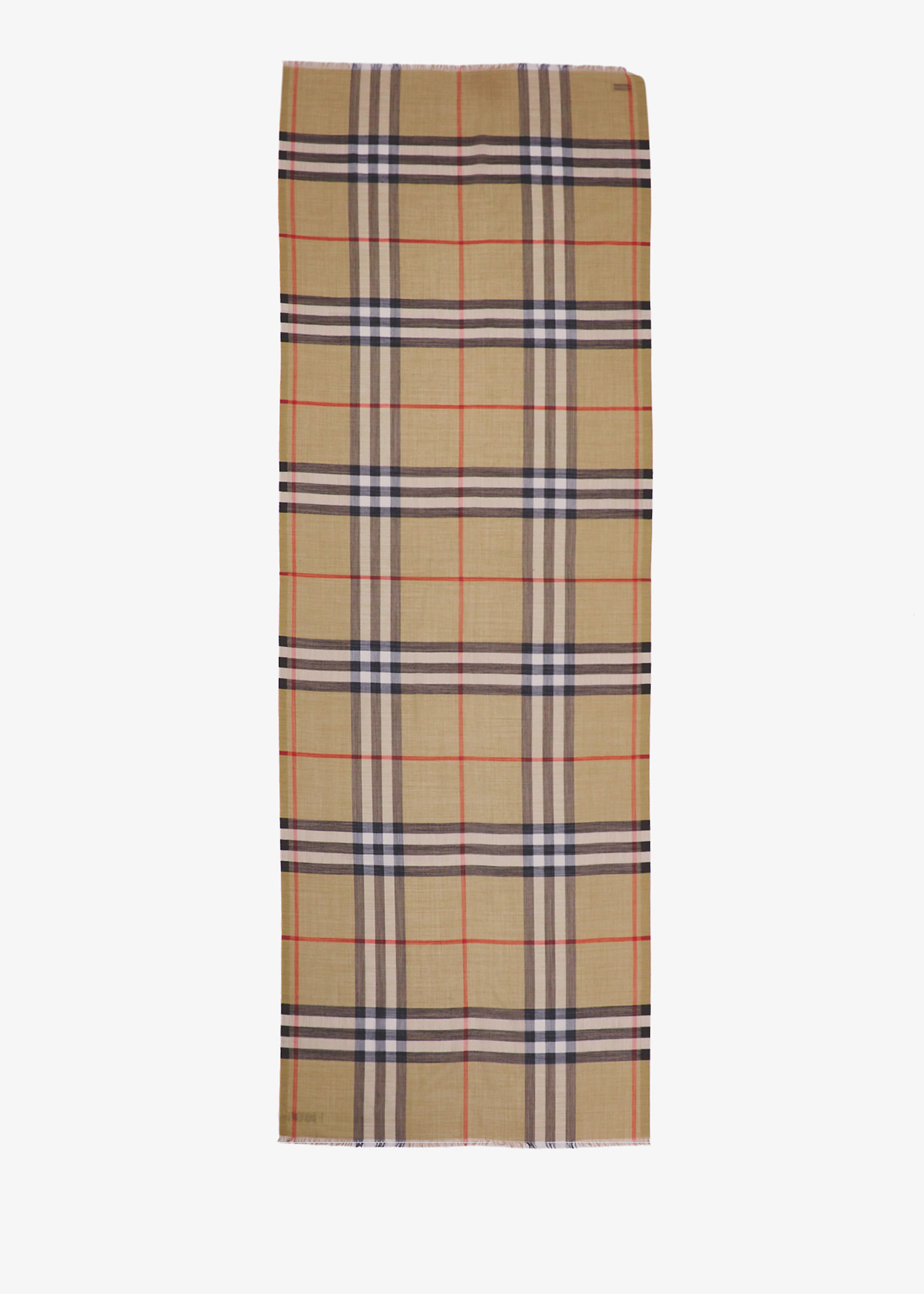 

Wide Check wool silk scarf, Beige