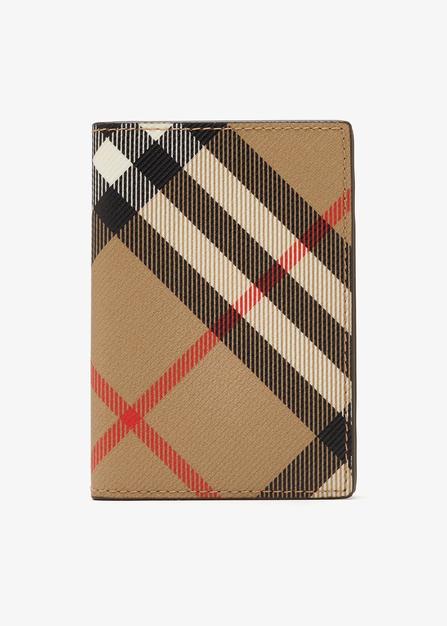 

Check folding card case, Beige