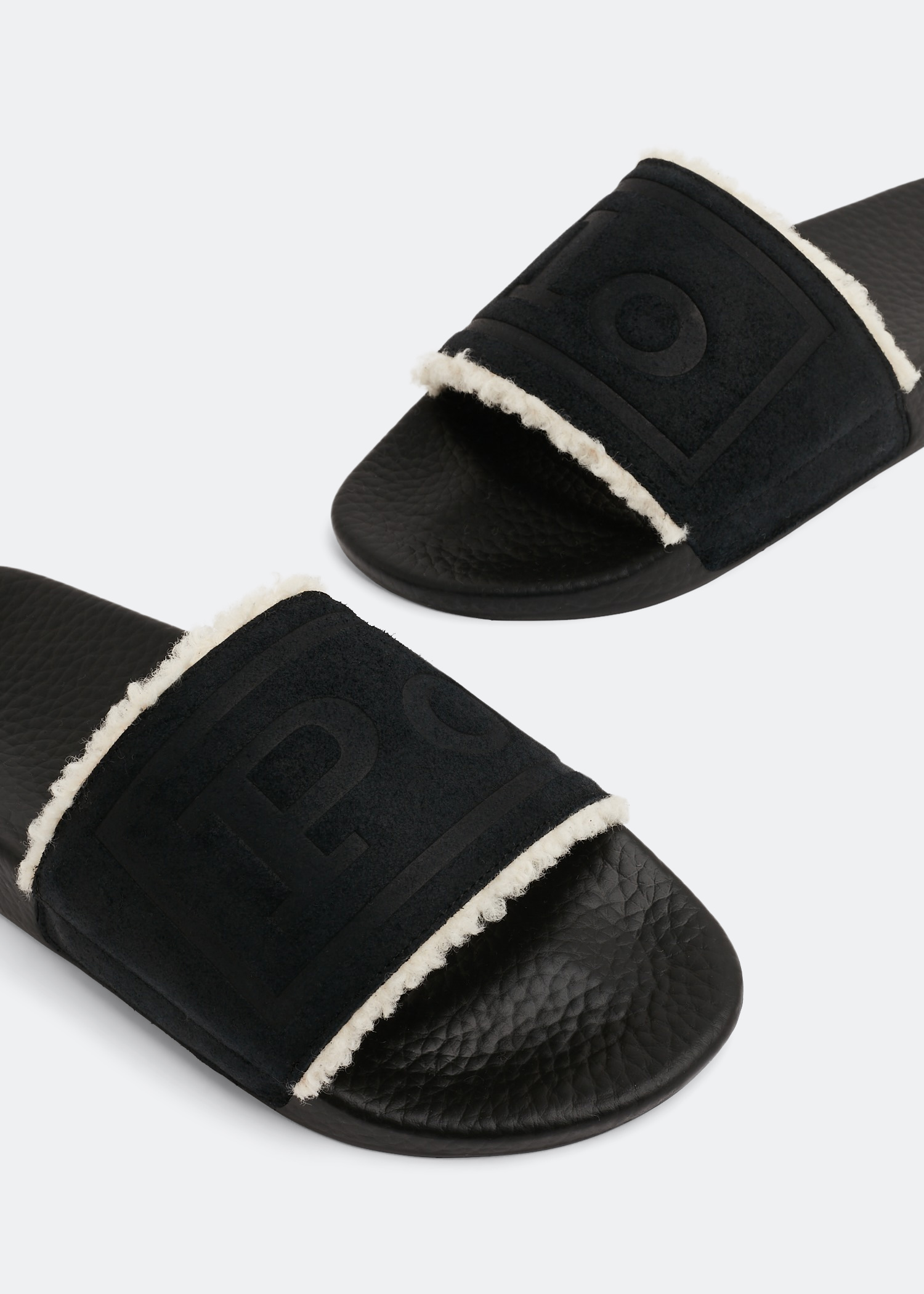 

Suede shearling slides, Black