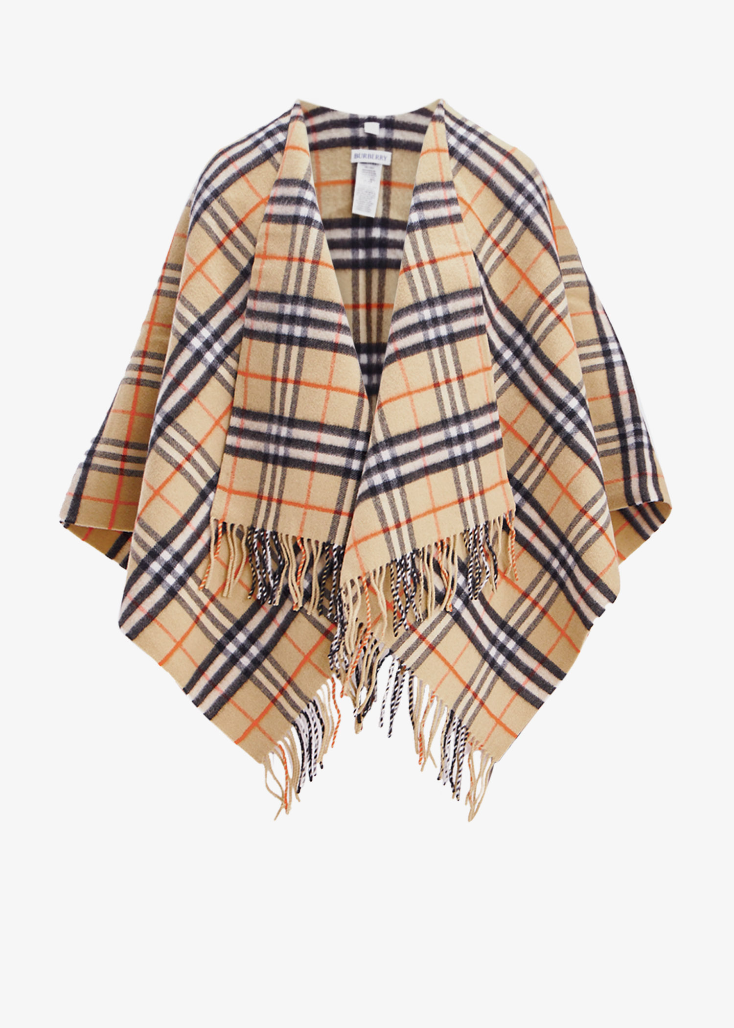 

Check wool cashmere cape, Beige