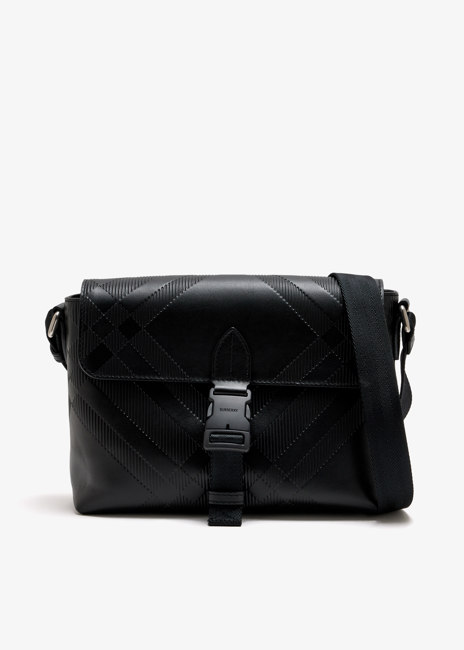 

Small embossed check messenger bag, Black