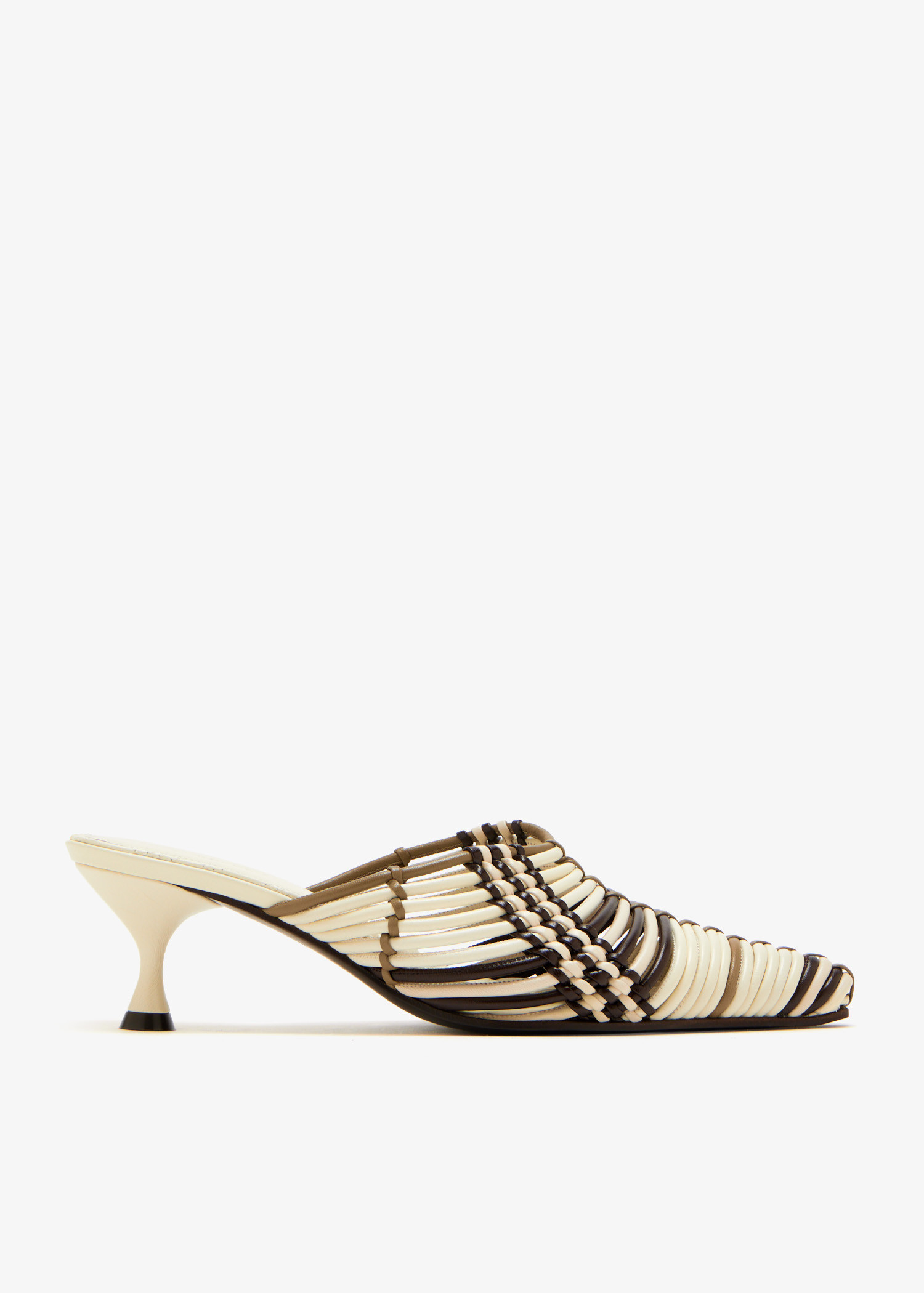 

Check woven leather cameo mules, Cream