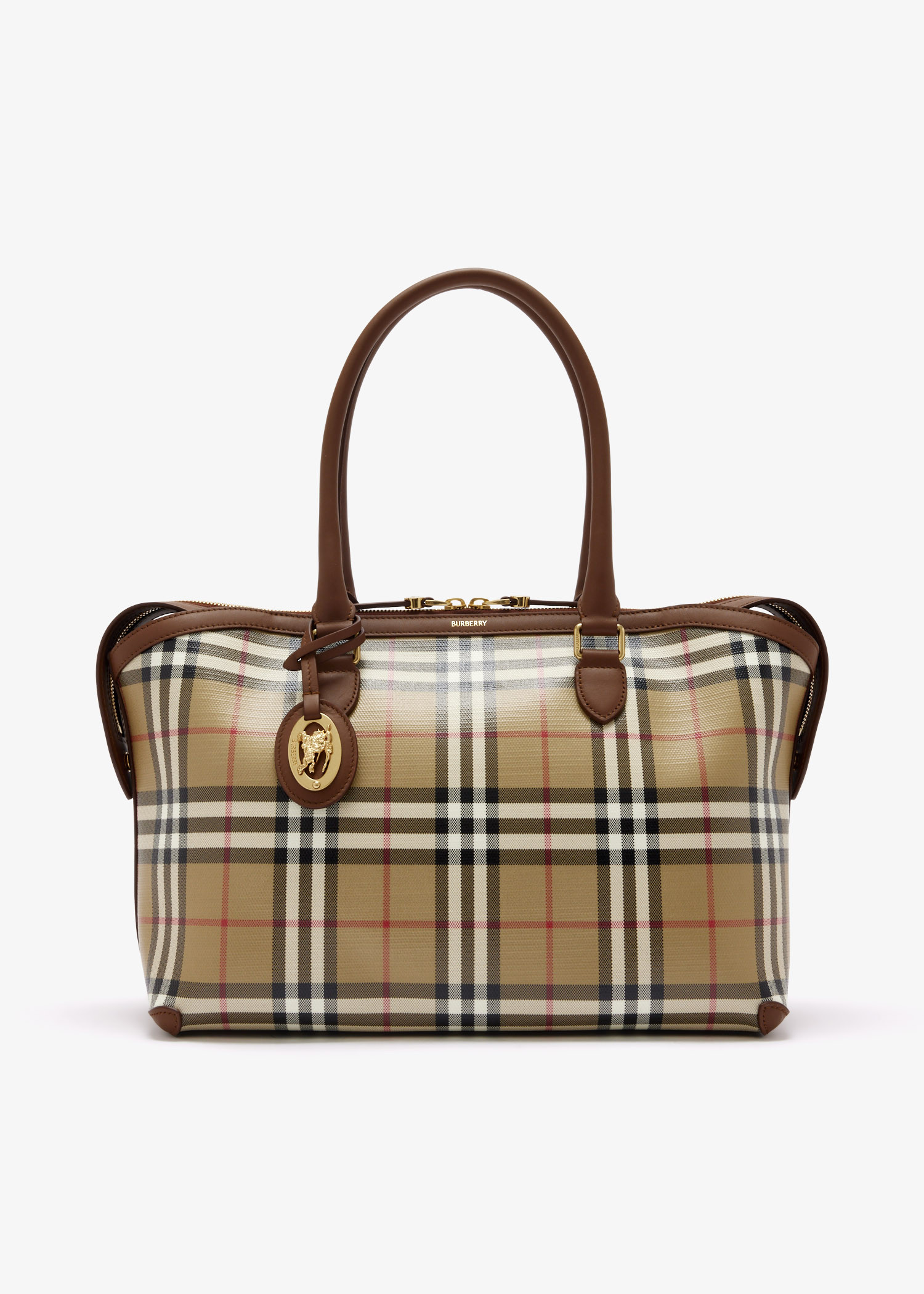 

Small Check zip tote bag, Beige