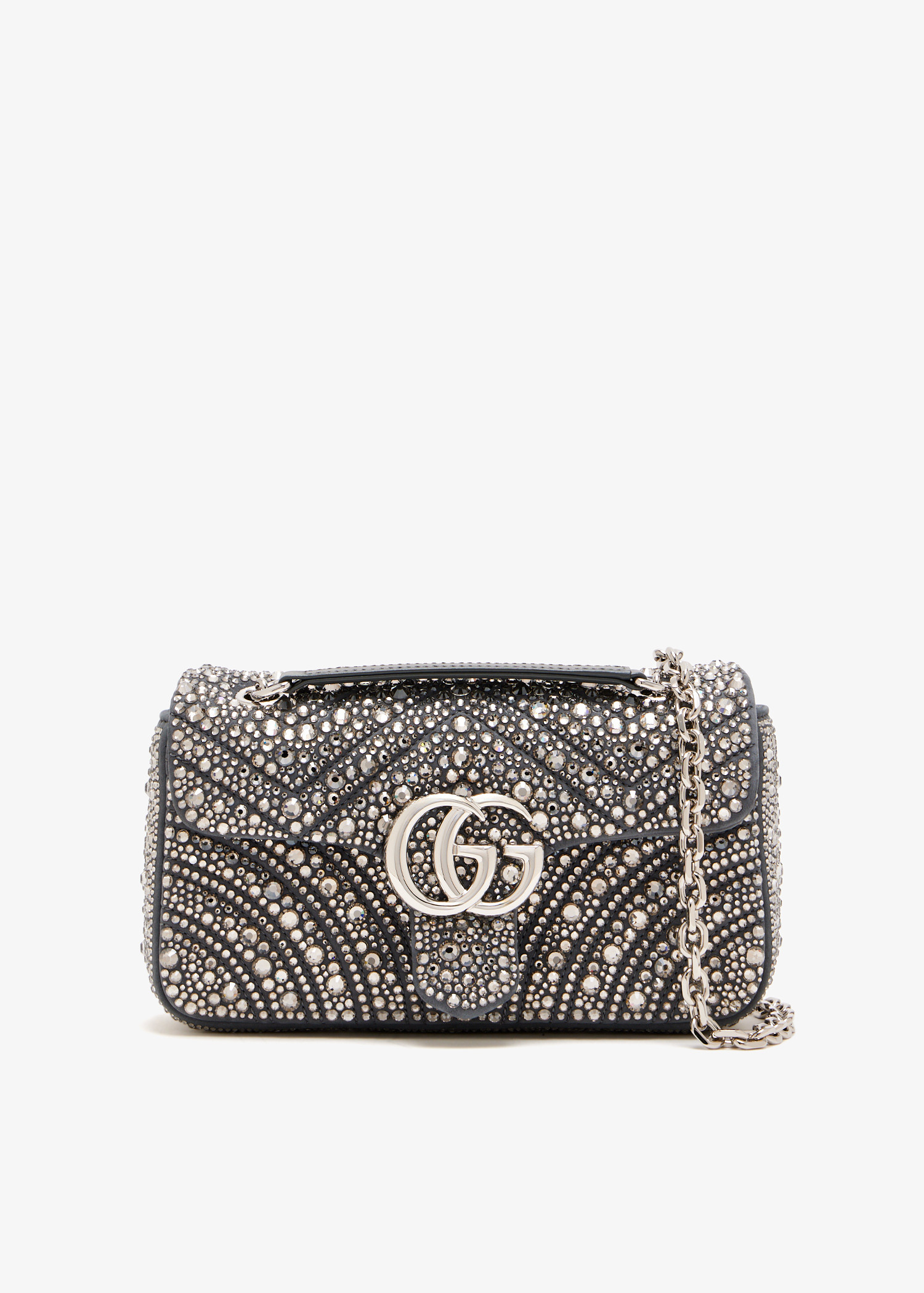 

GG Marmont crystals small shoulder bag, Grey