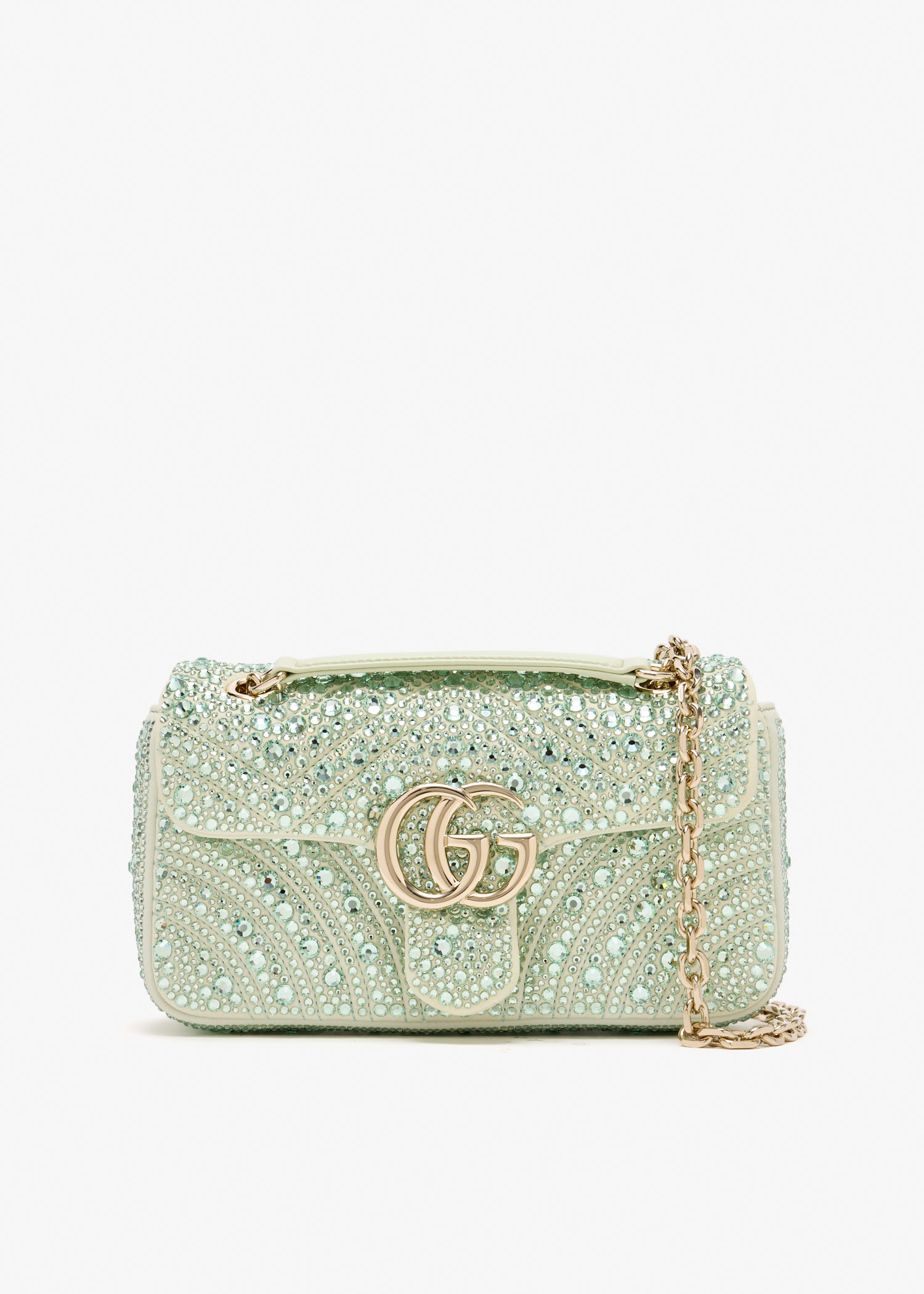 

GG Marmont crystals small shoulder bag, Green