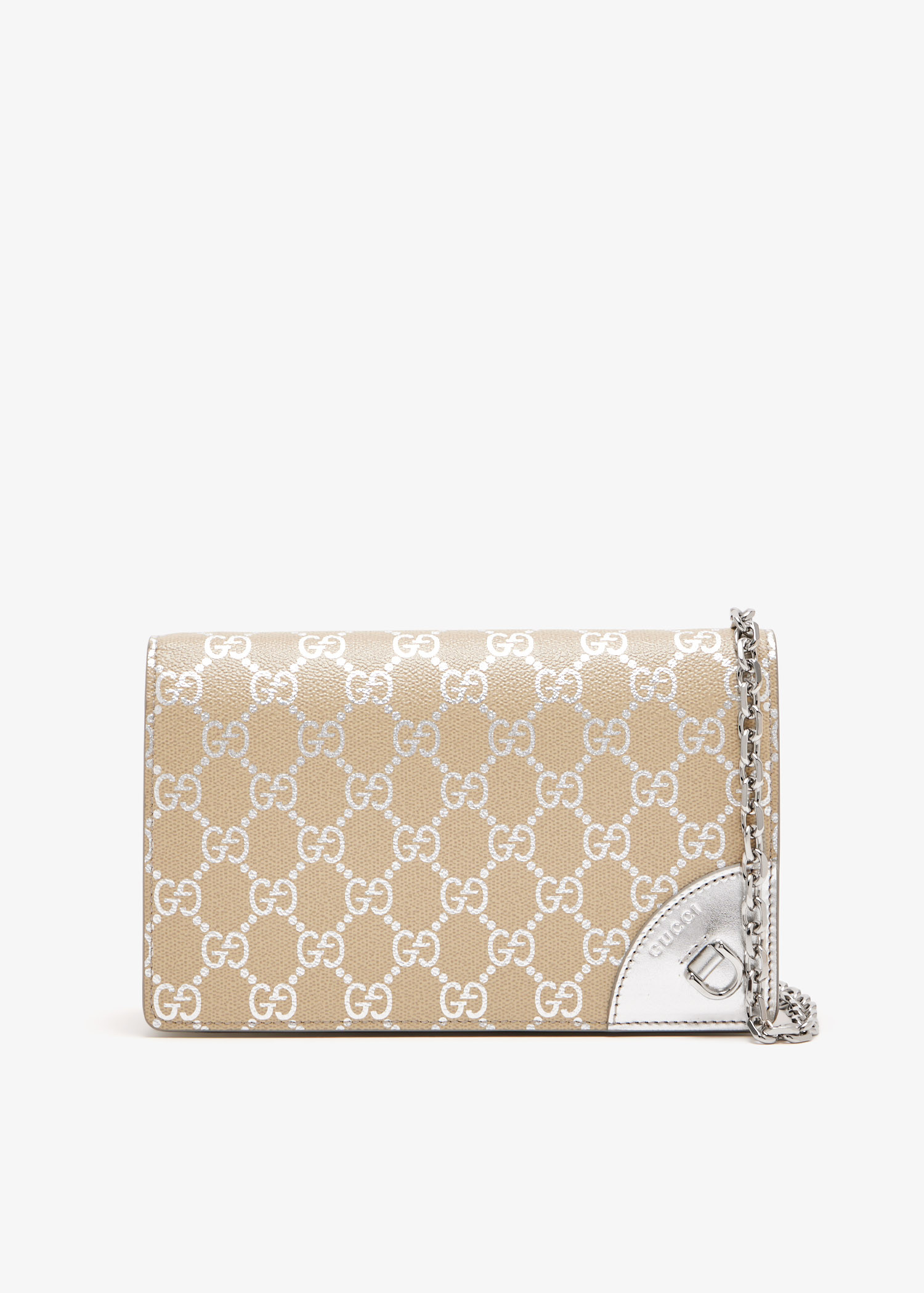 

GG Emblem chain wallet, Beige