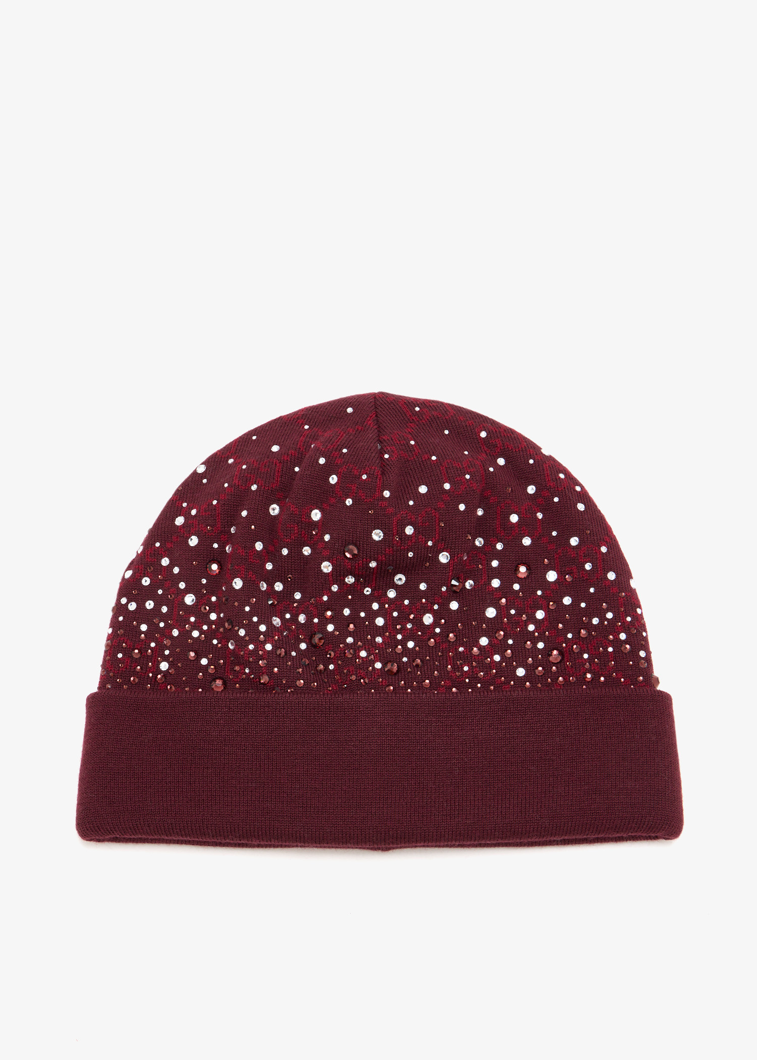 

GG crystals wool beanie hat, Burgundy