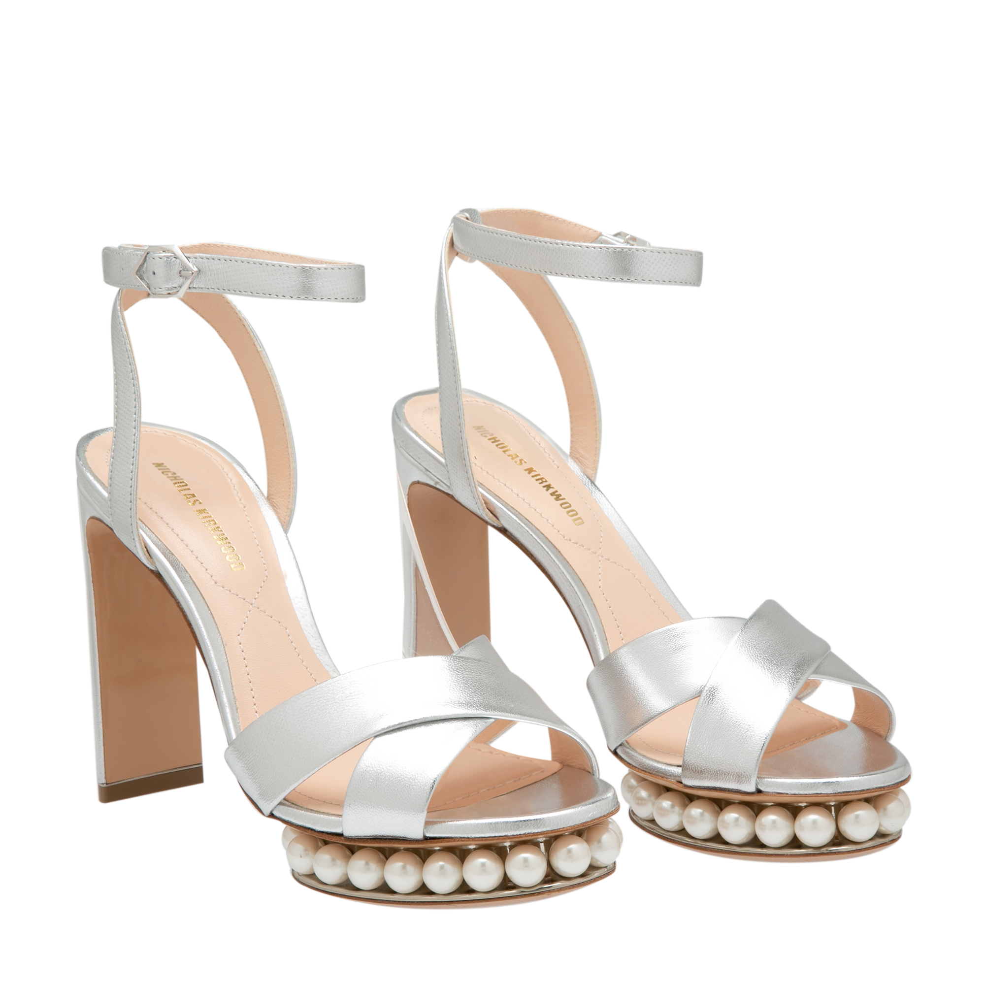 

Leather platform sandals, Silver