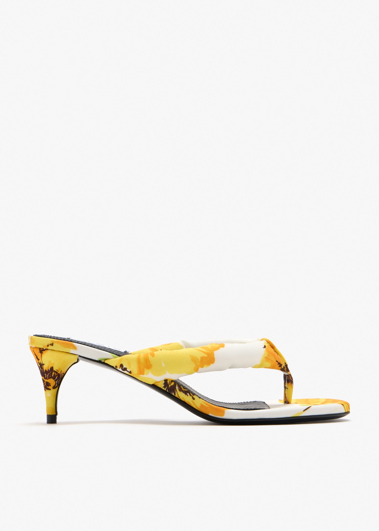 

Flower print heel thong mules, Printed