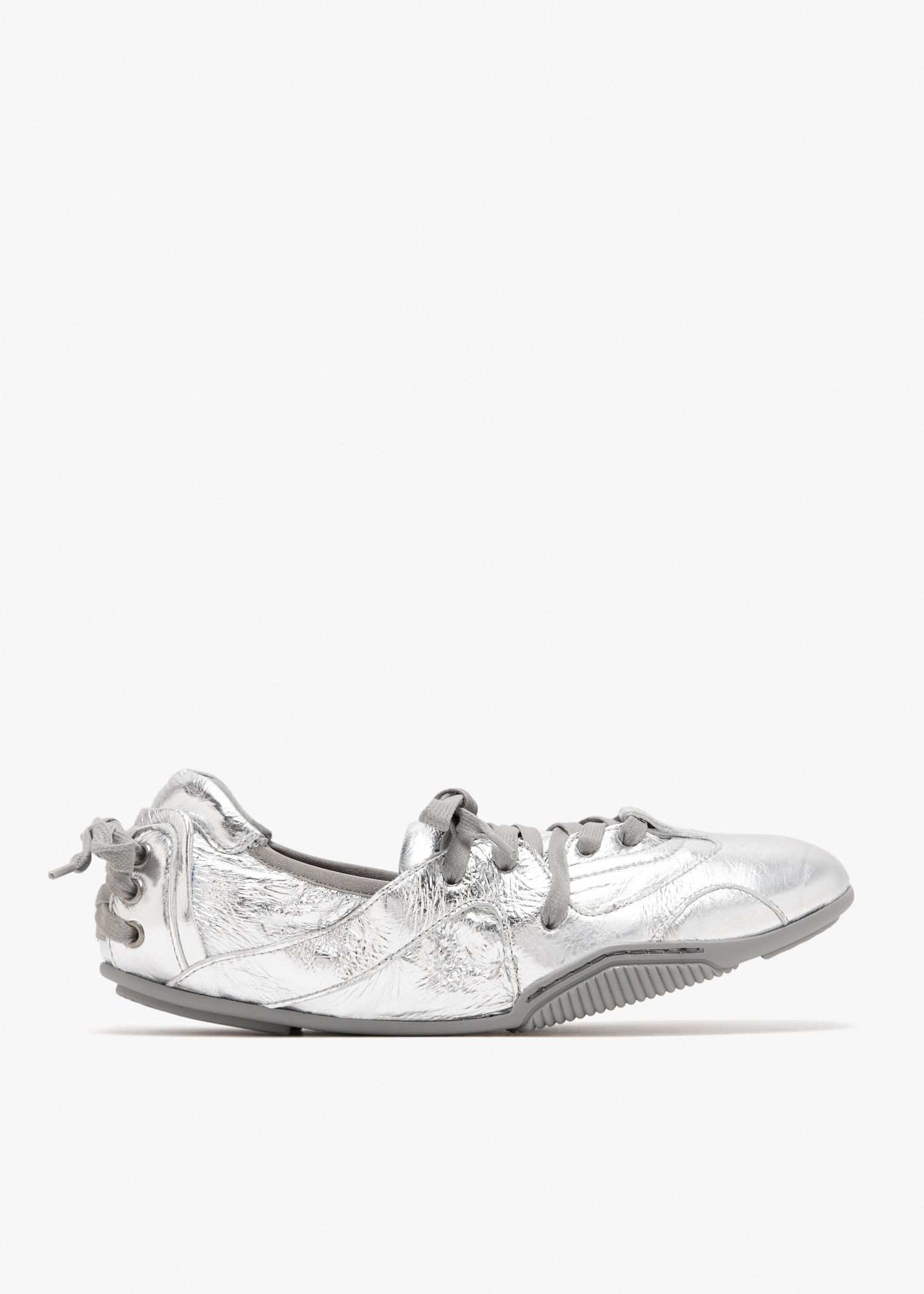 

Lace-up metallic leather sneakers, Silver