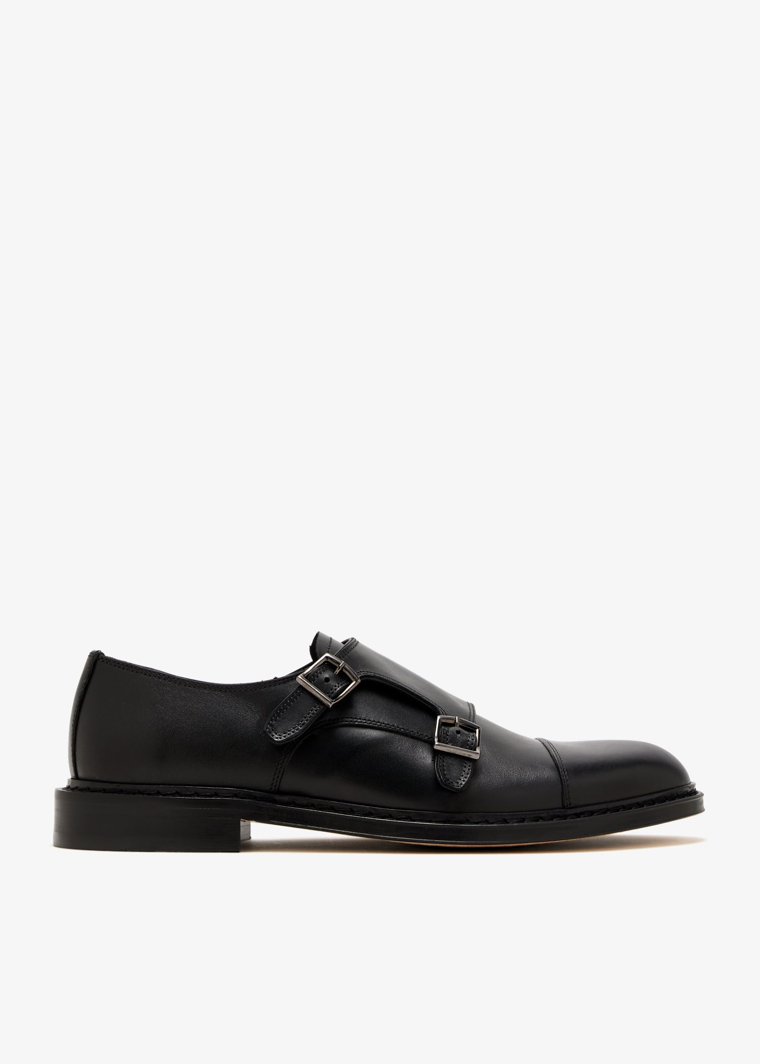 

Leather monk strap shoes, Black