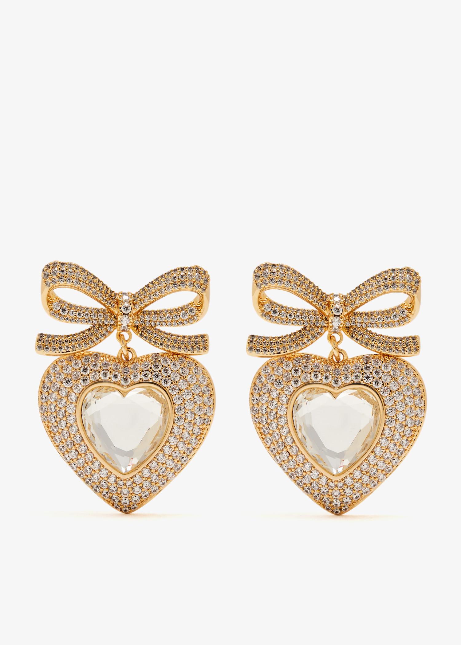 

Bow crystal heart earrings, Gold