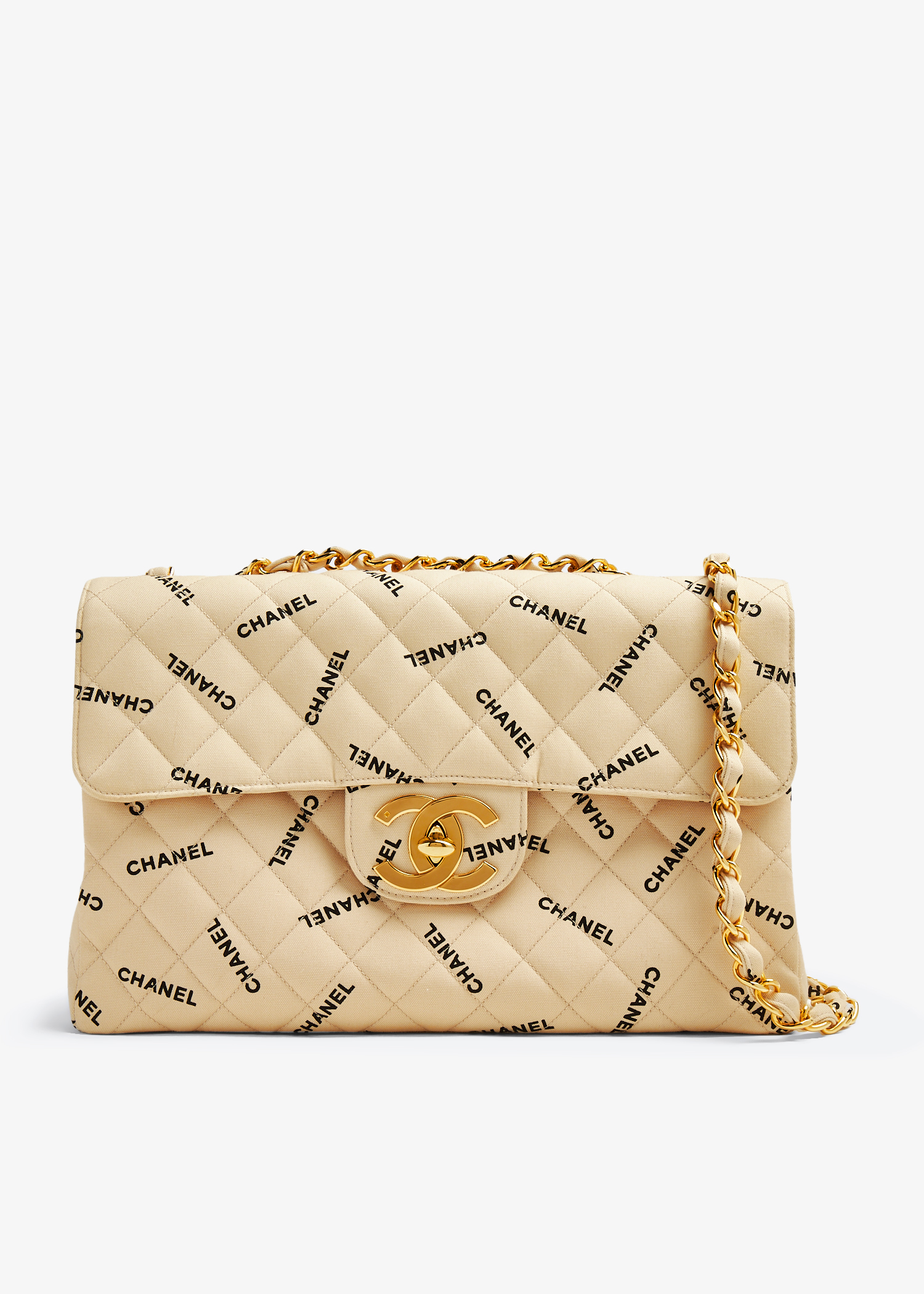 

Word-Logo Maxi flap bag, Beige