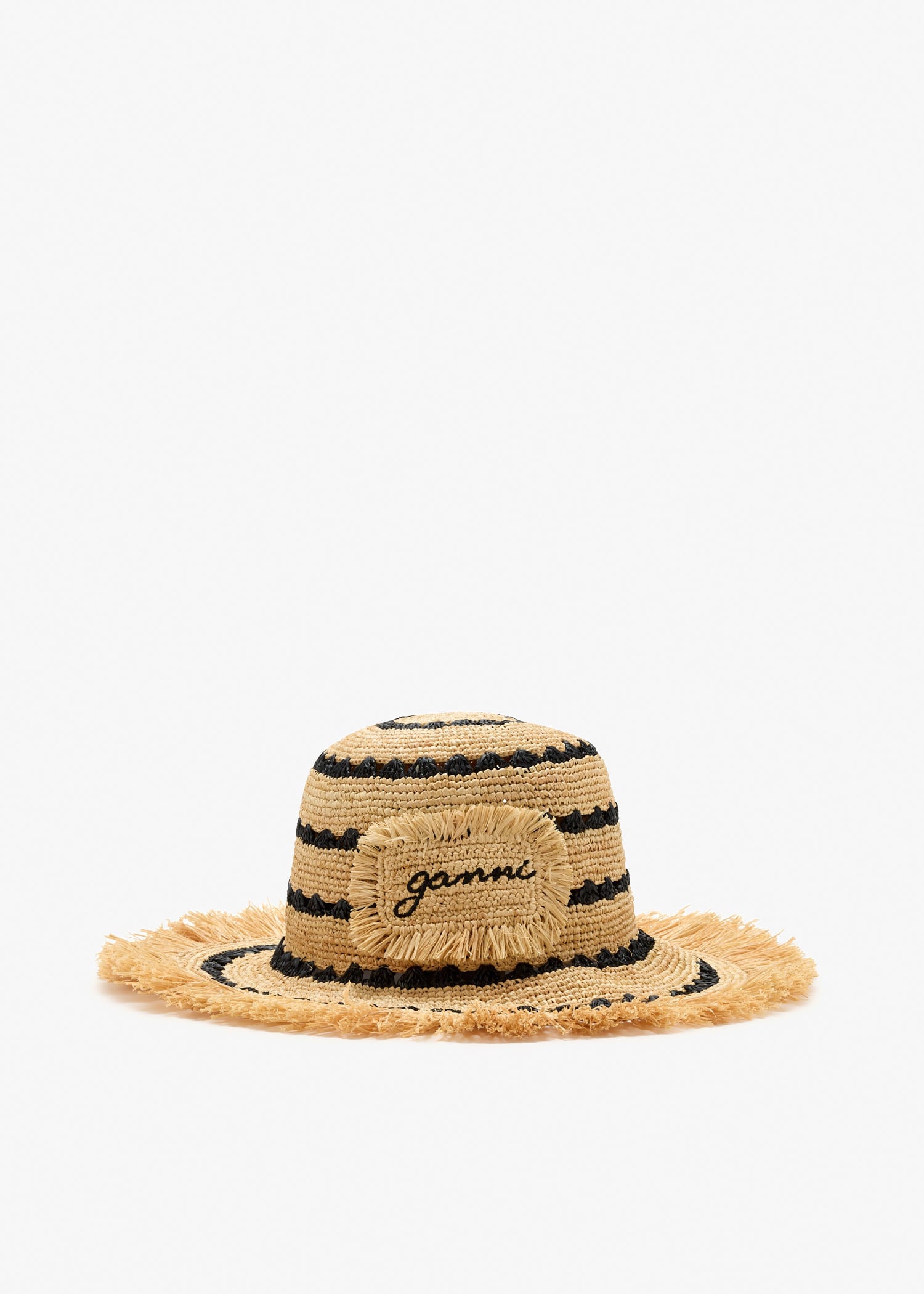

Striped raffia bucket hat, Beige