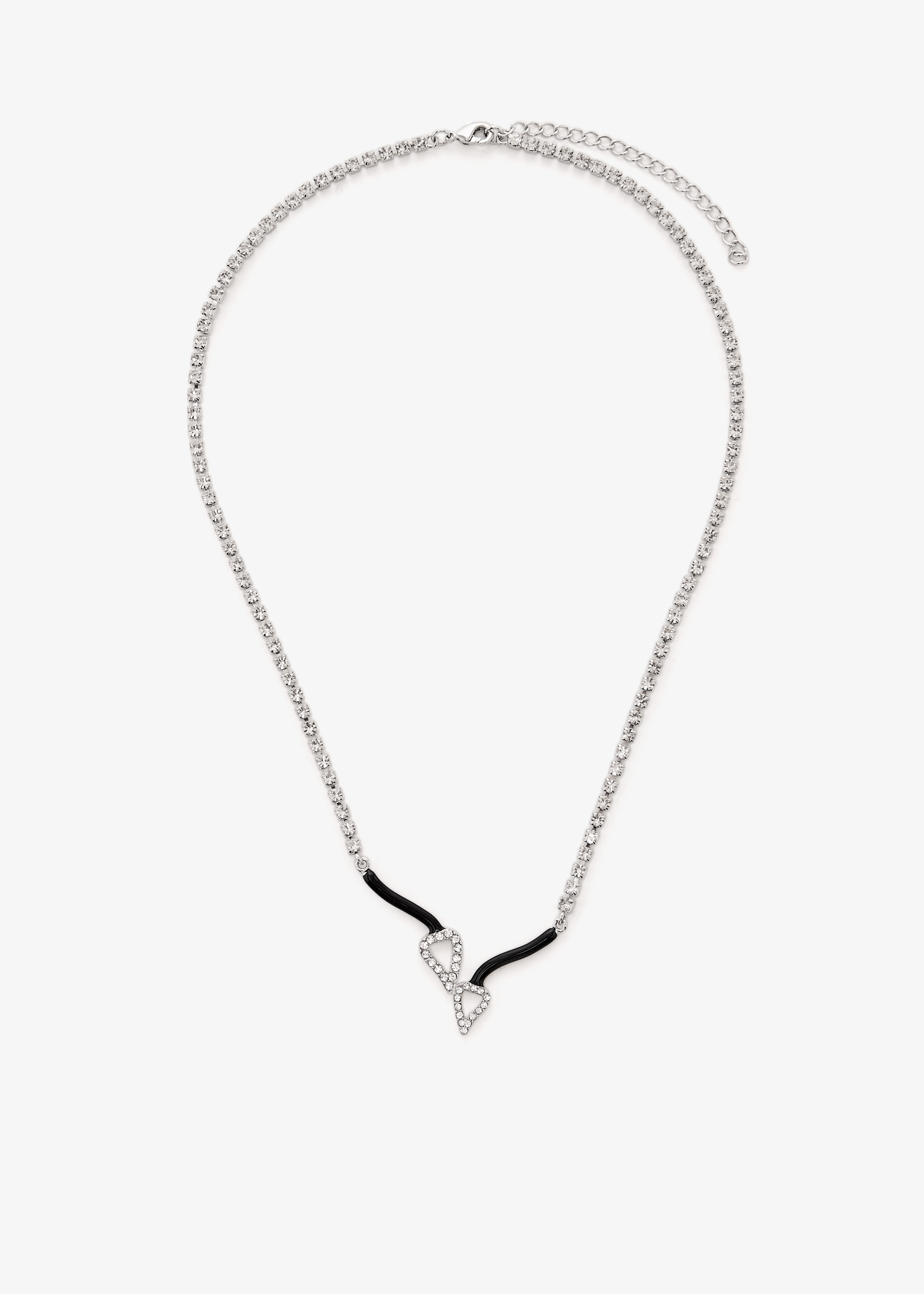 

Twin crystal enamel necklace, Black