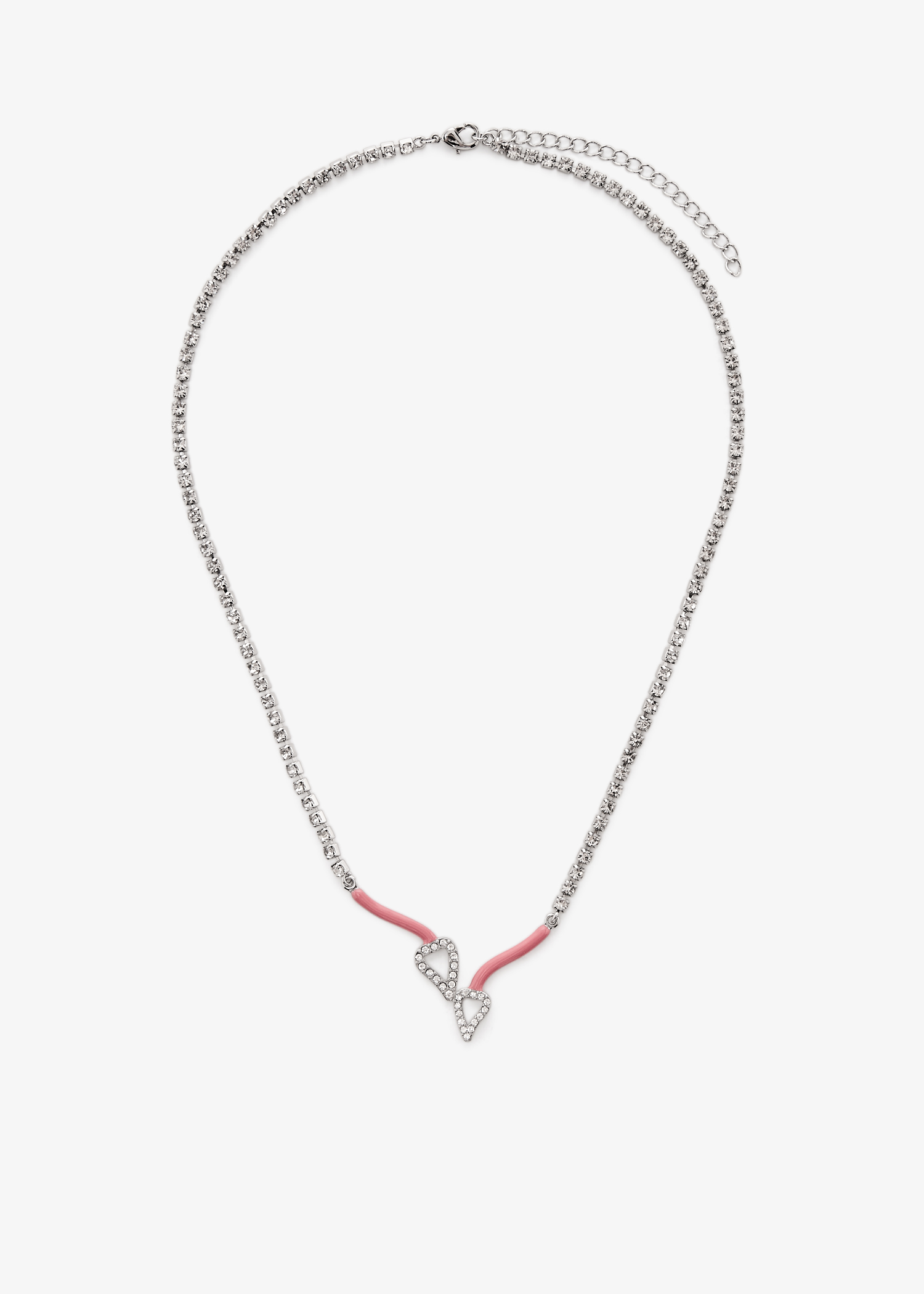 

Twin crystal enamel necklace, Pink