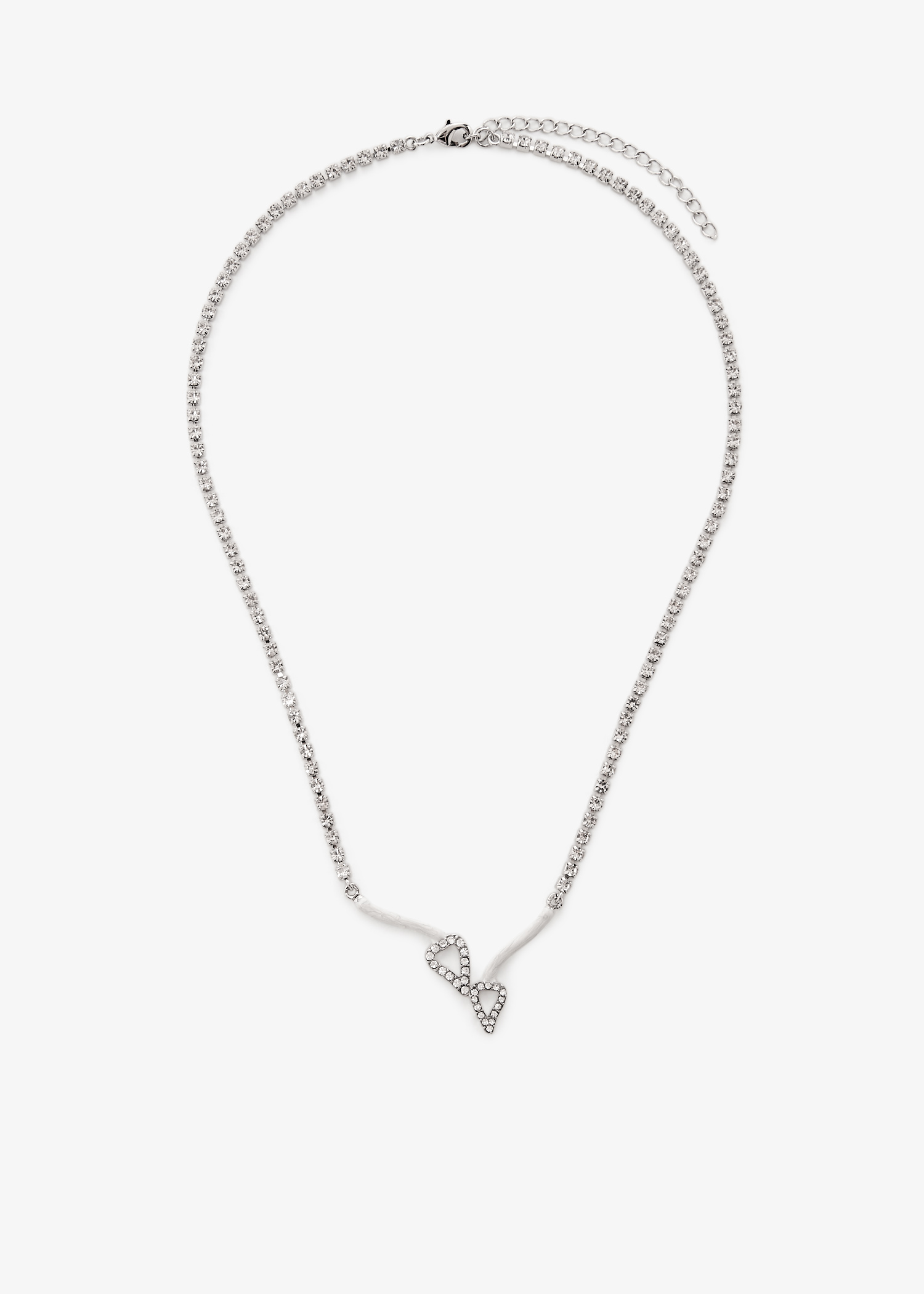 

Twin crystal enamel necklace, White