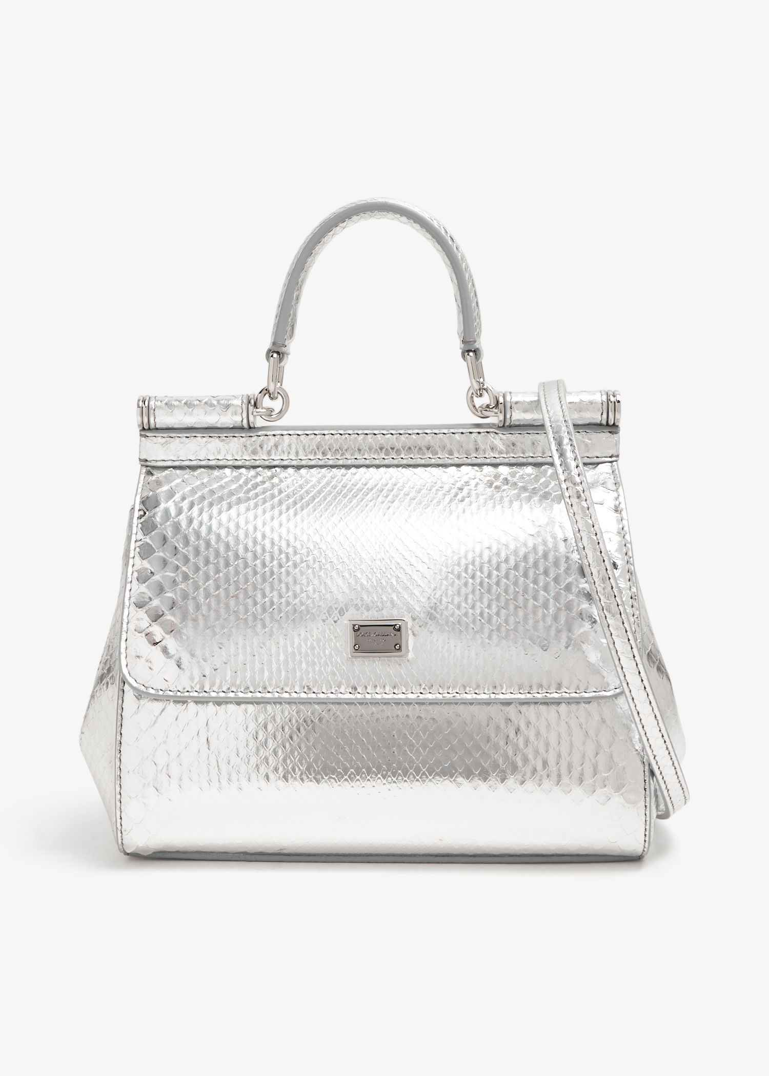 

Small Sicily python bag, Silver
