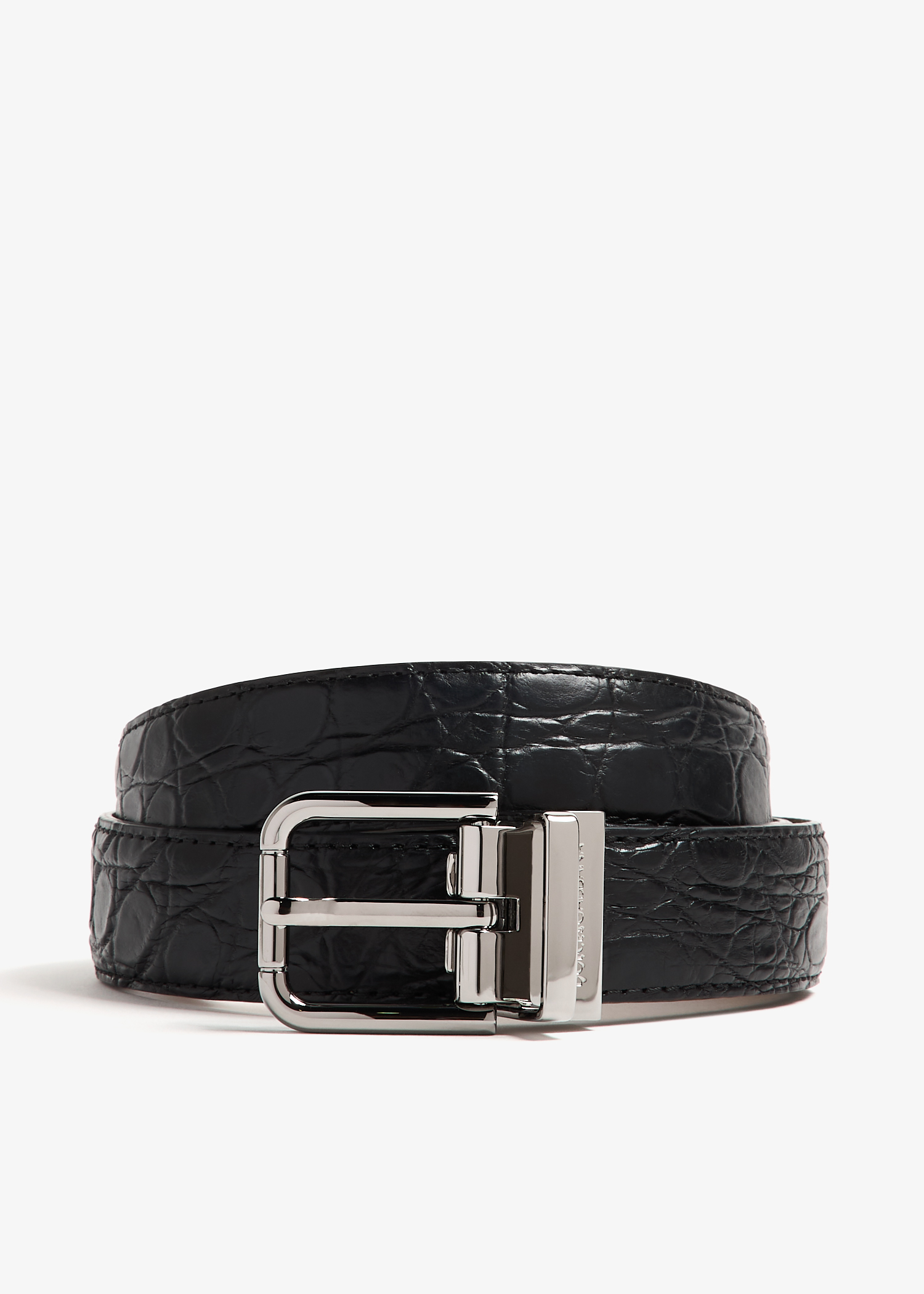 

Croc leather reversible belt, Black