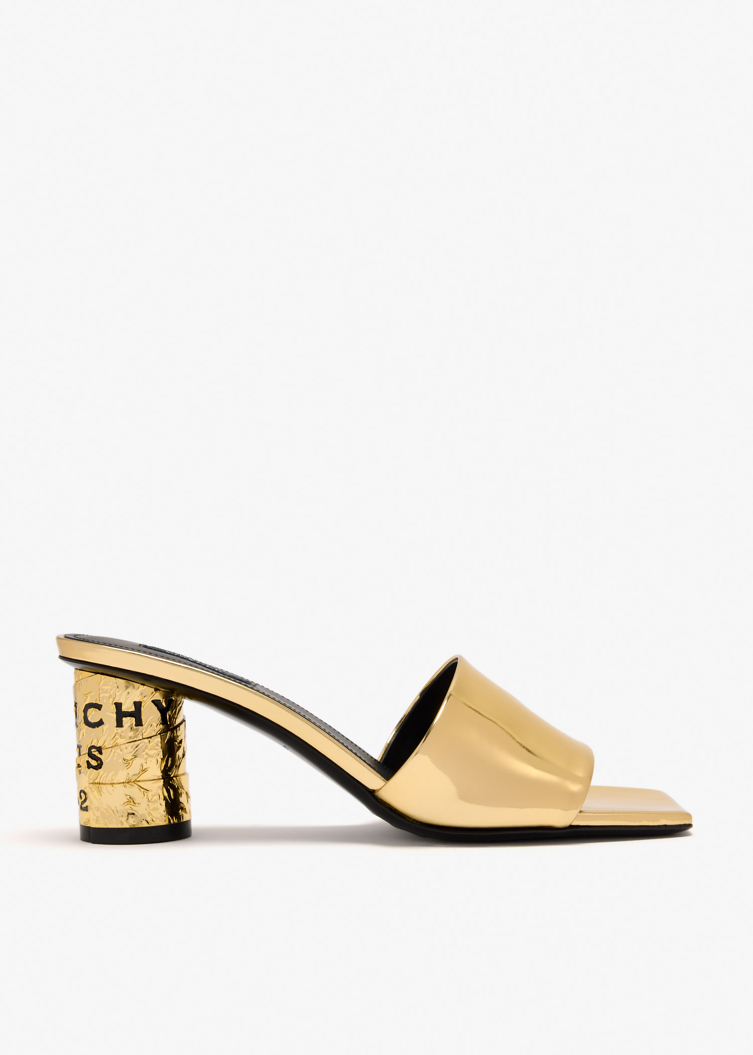 

Tape heeled mules, Gold