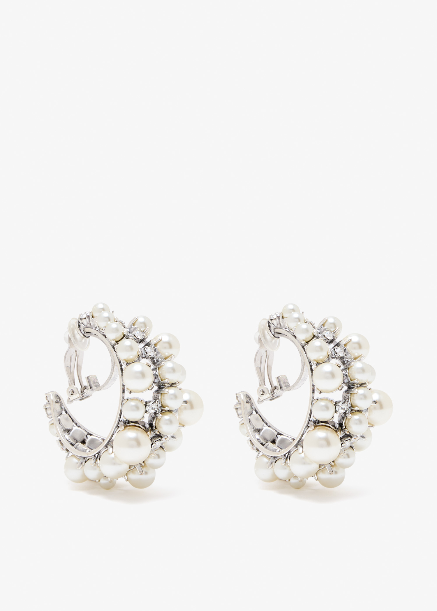 

Crystal pearl hoop earrings, Silver