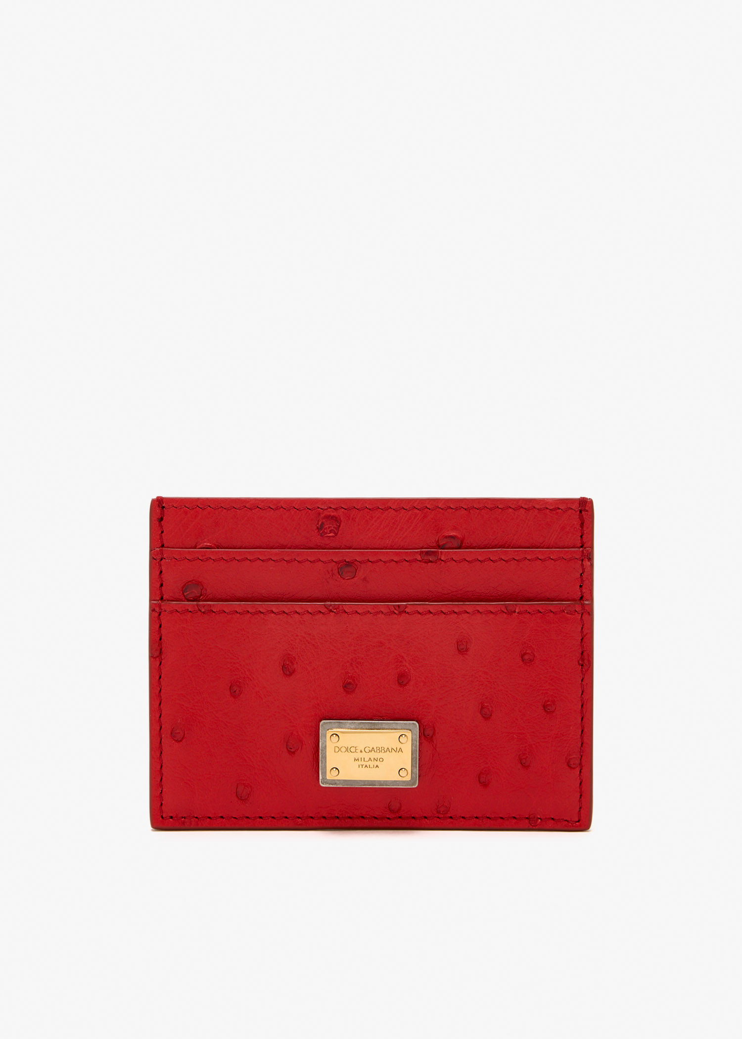 

Ostrich leather card holder, Red