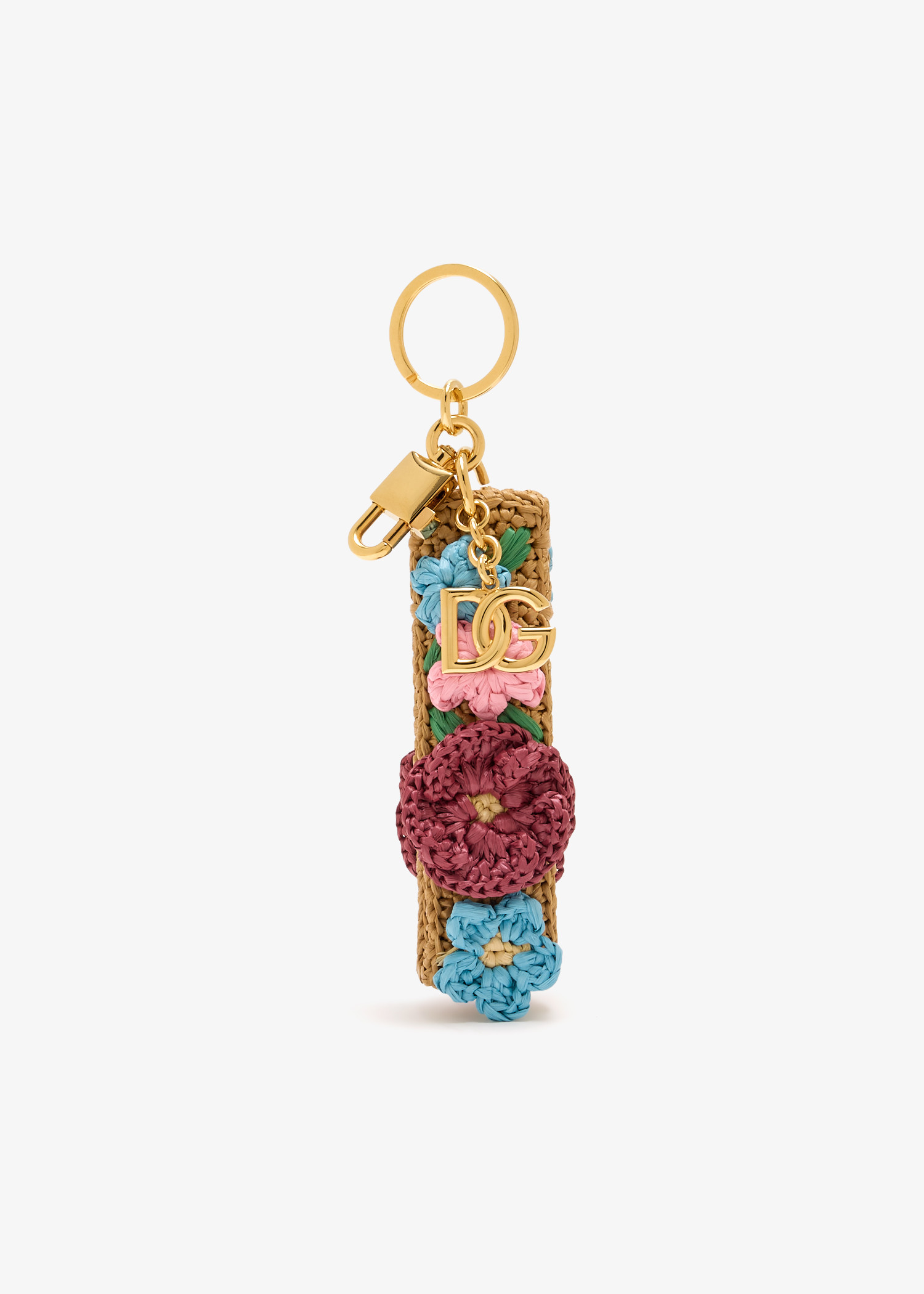 

Metal and raffia charm keychain, Multicolored
