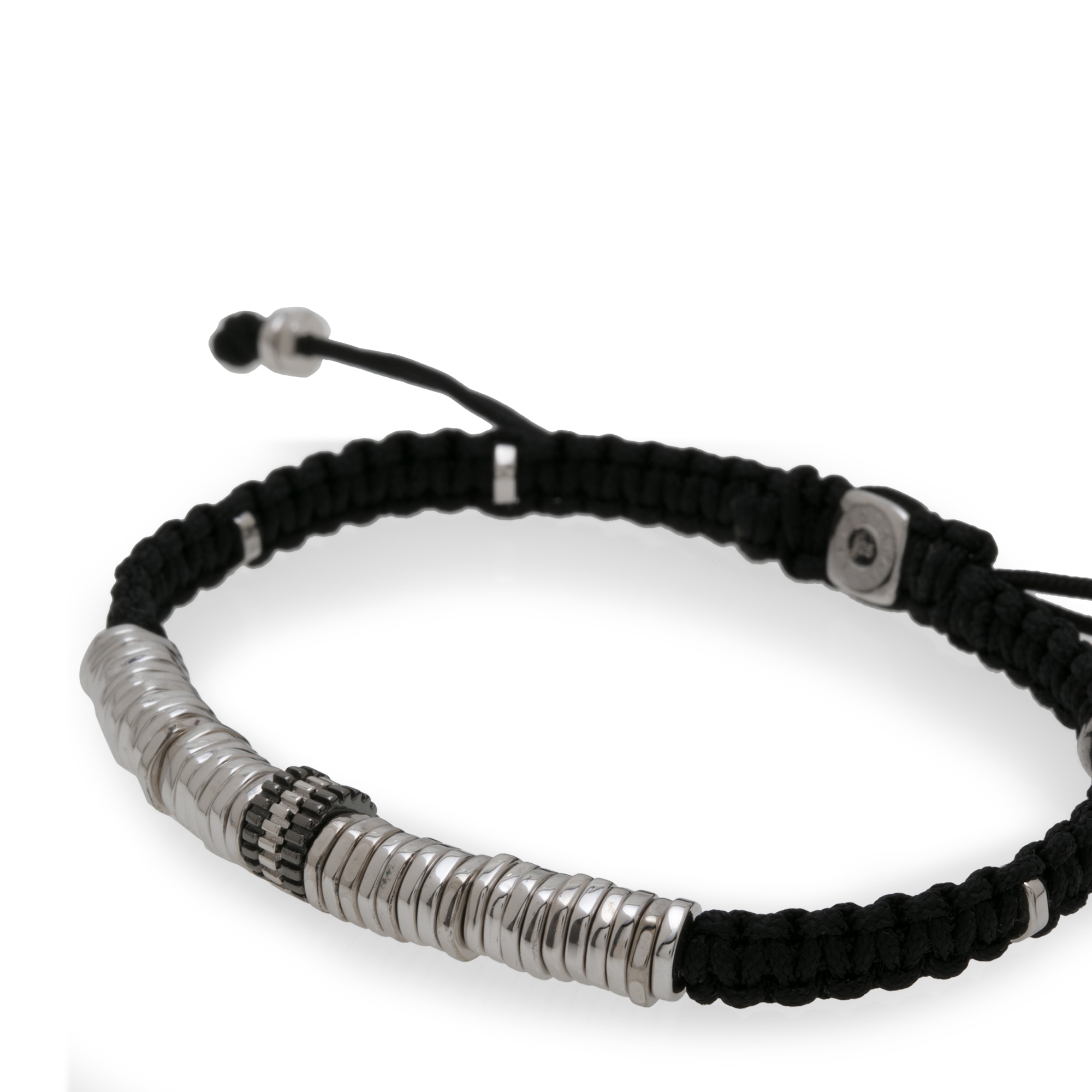 

Macrame silver disc bracelt, Multi-coloured