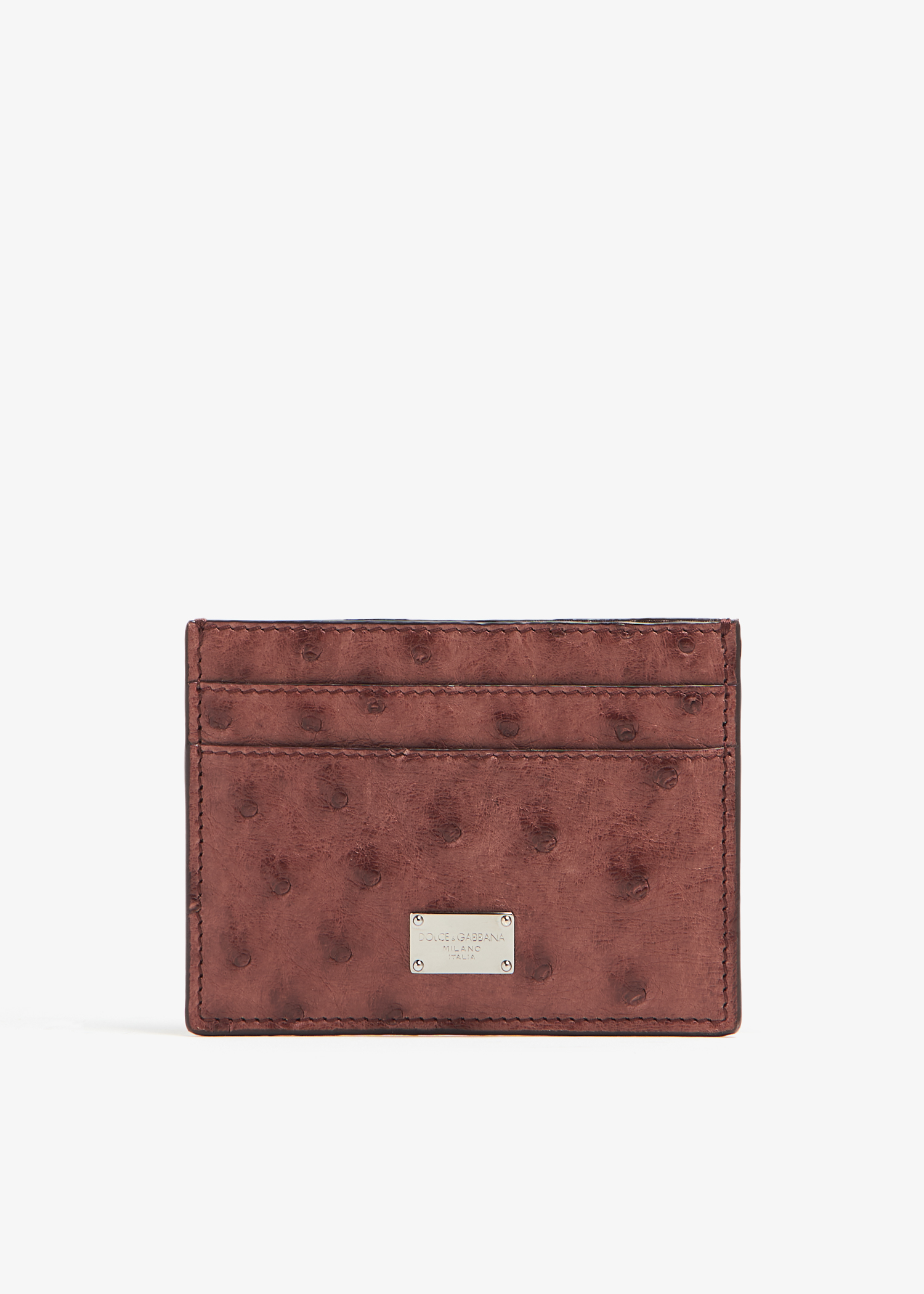 

Ostrich leather card holder, Brown