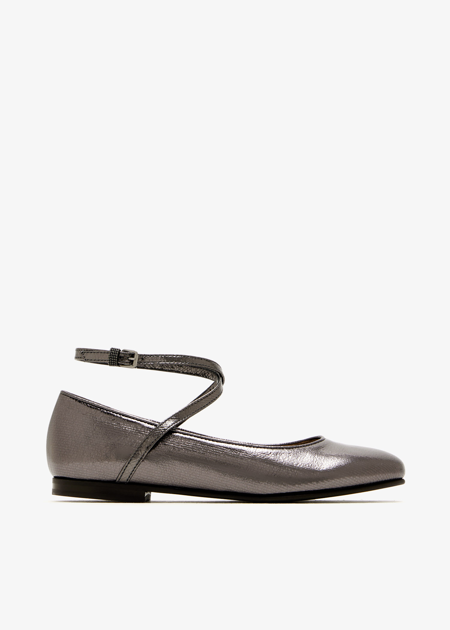 

Lamé grained calfskin flats, Silver
