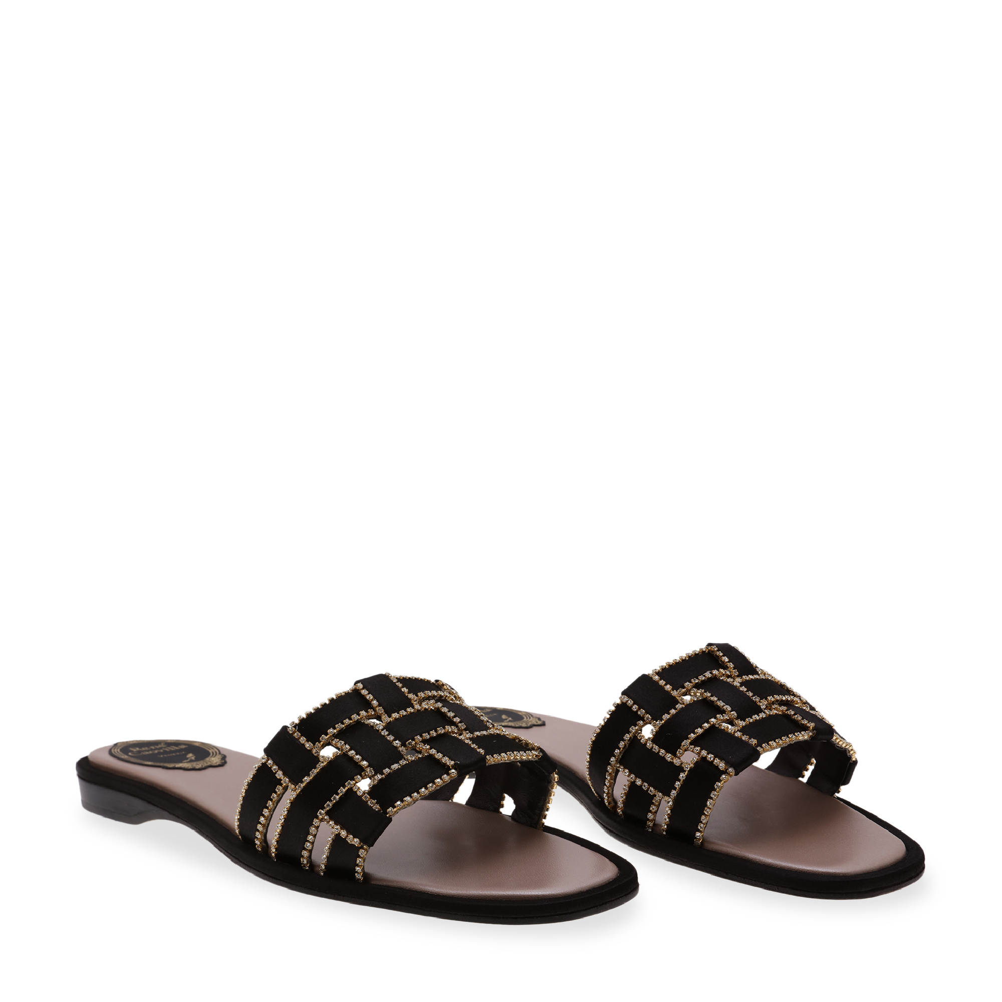 

Embellished woven sandals, Black