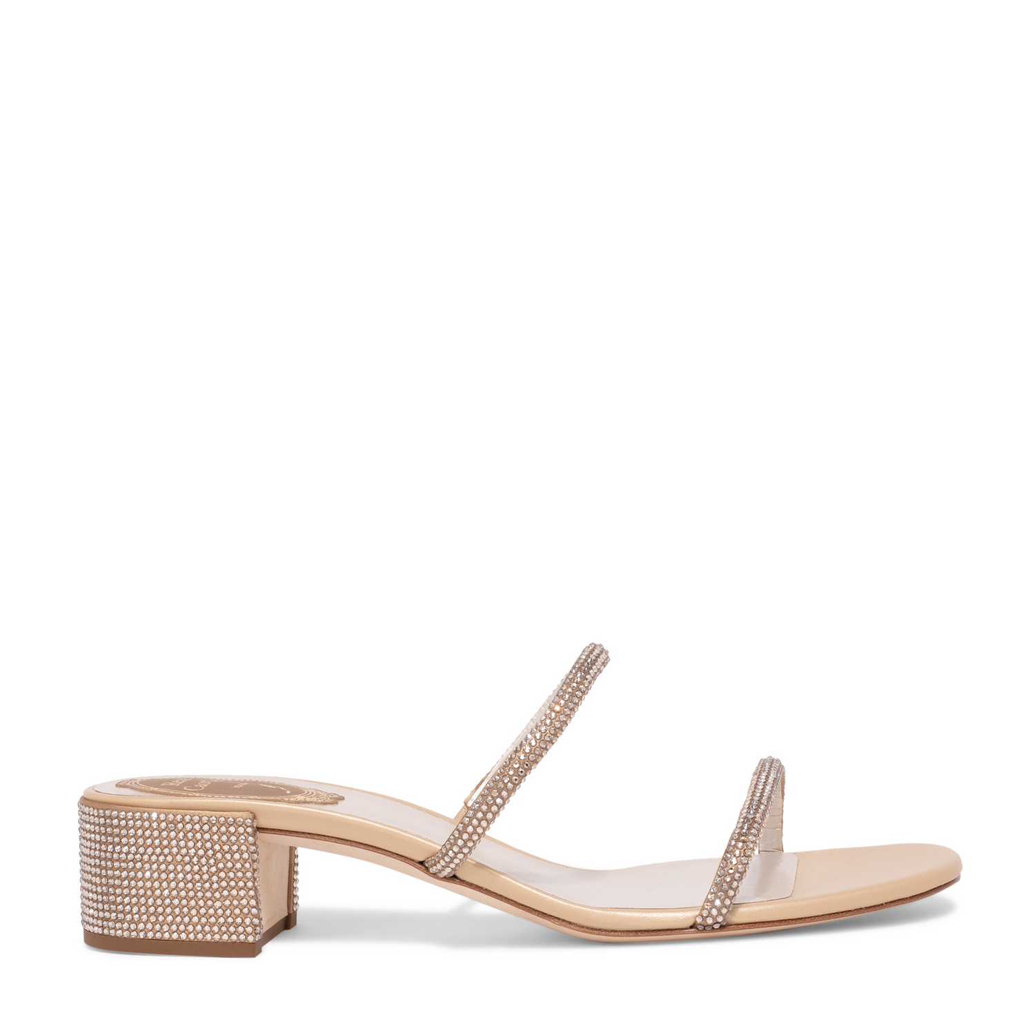 

Crystal-embellished chunky mules, Beige