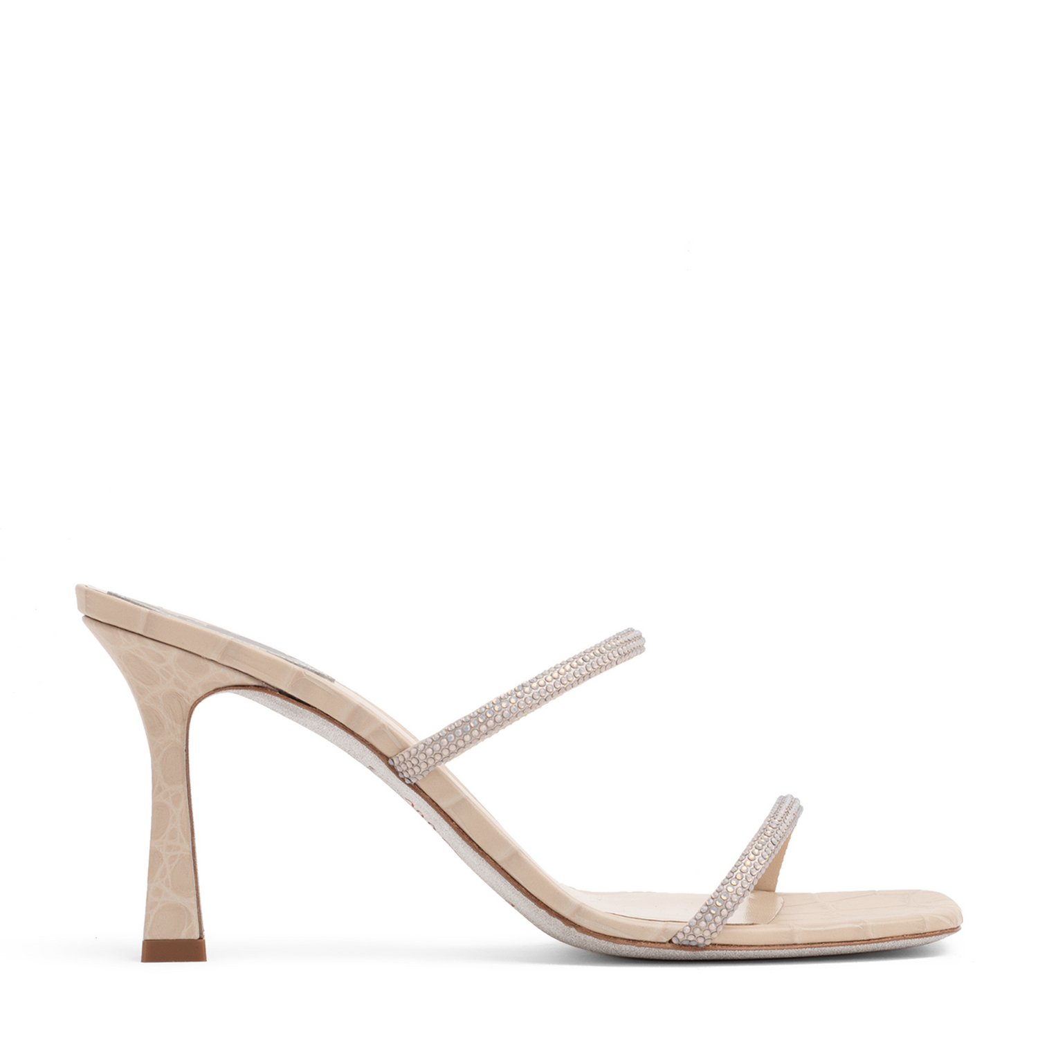 

Satin crystal-embellished mules, Beige