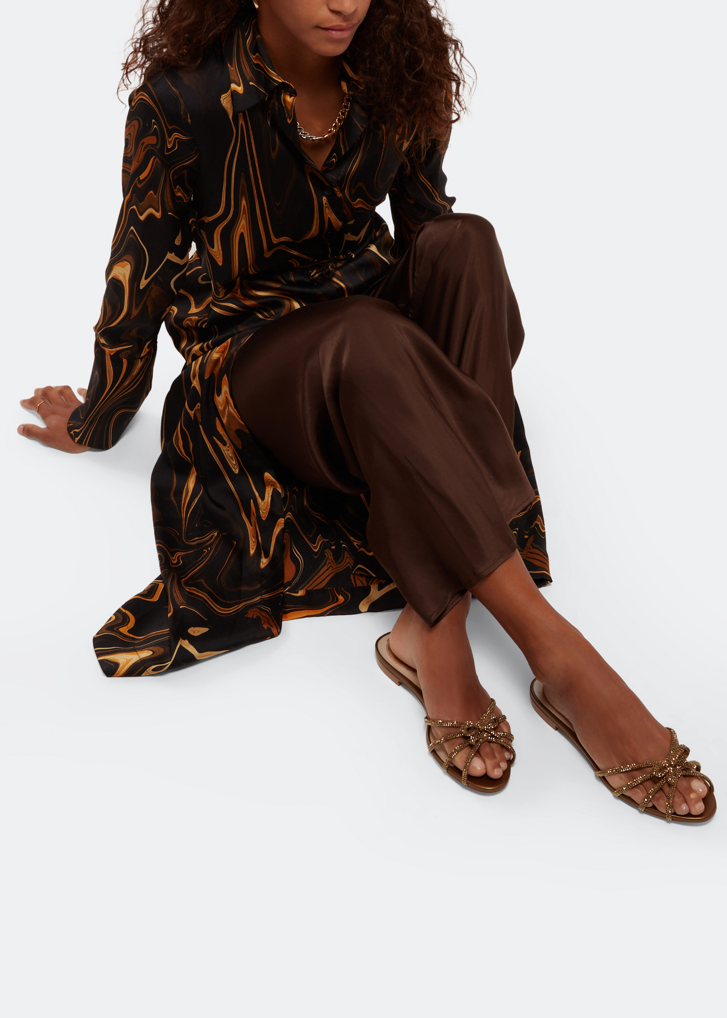 

Strass flat sandals, Brown