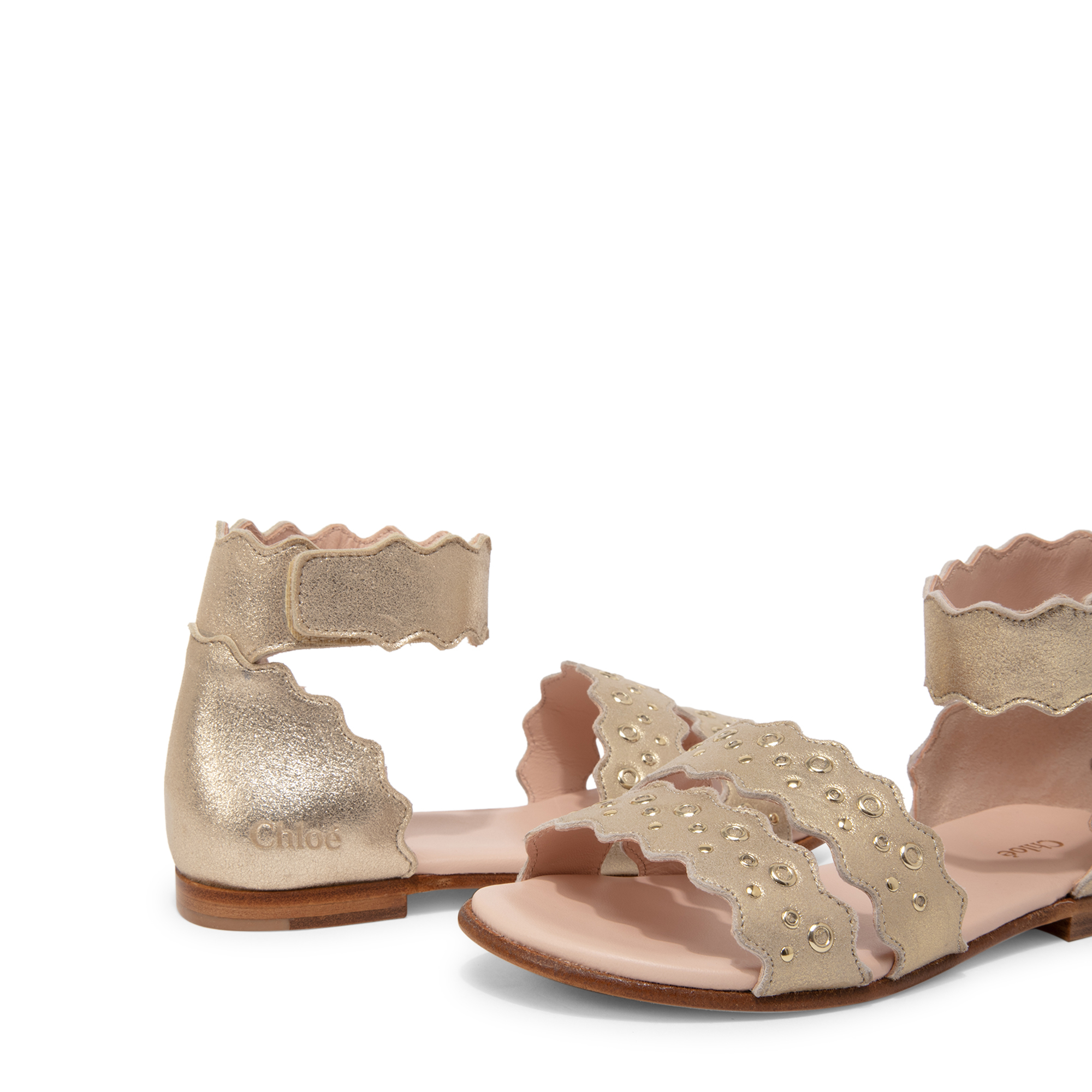 

Scalloped edge sandals, Gold