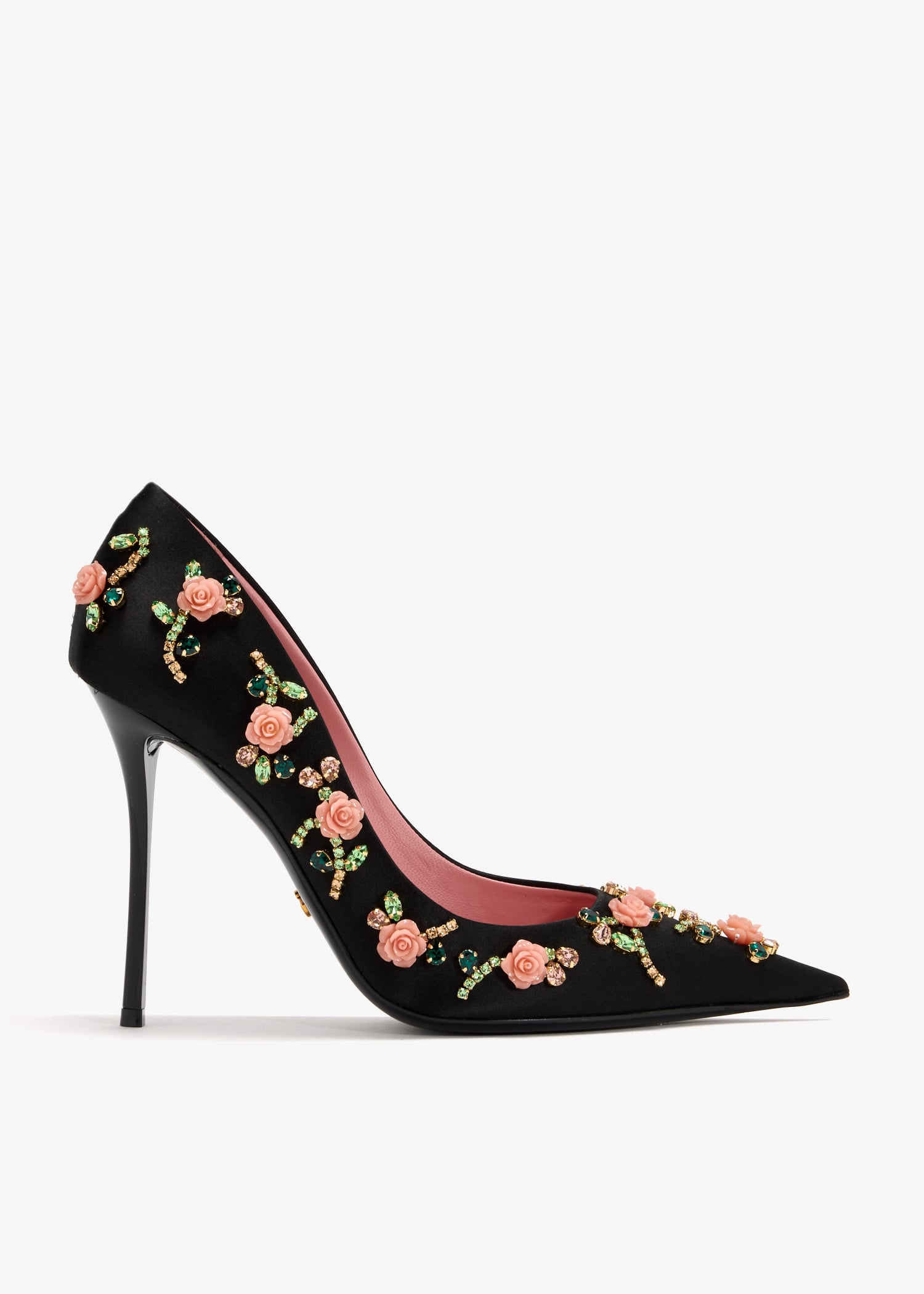 

Embellished satin pumps, Black