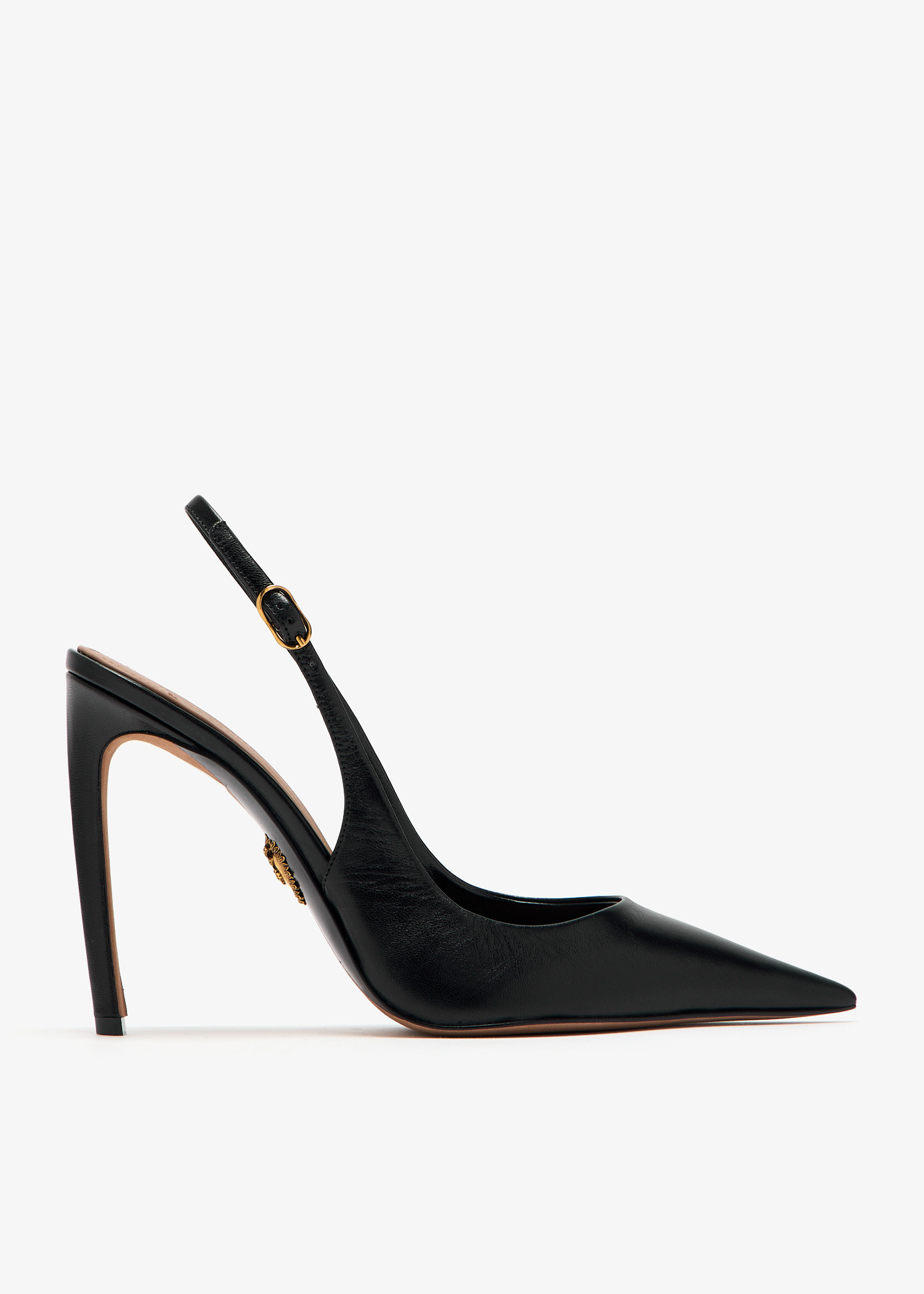 

Polished goatskin slingbacks, Black
