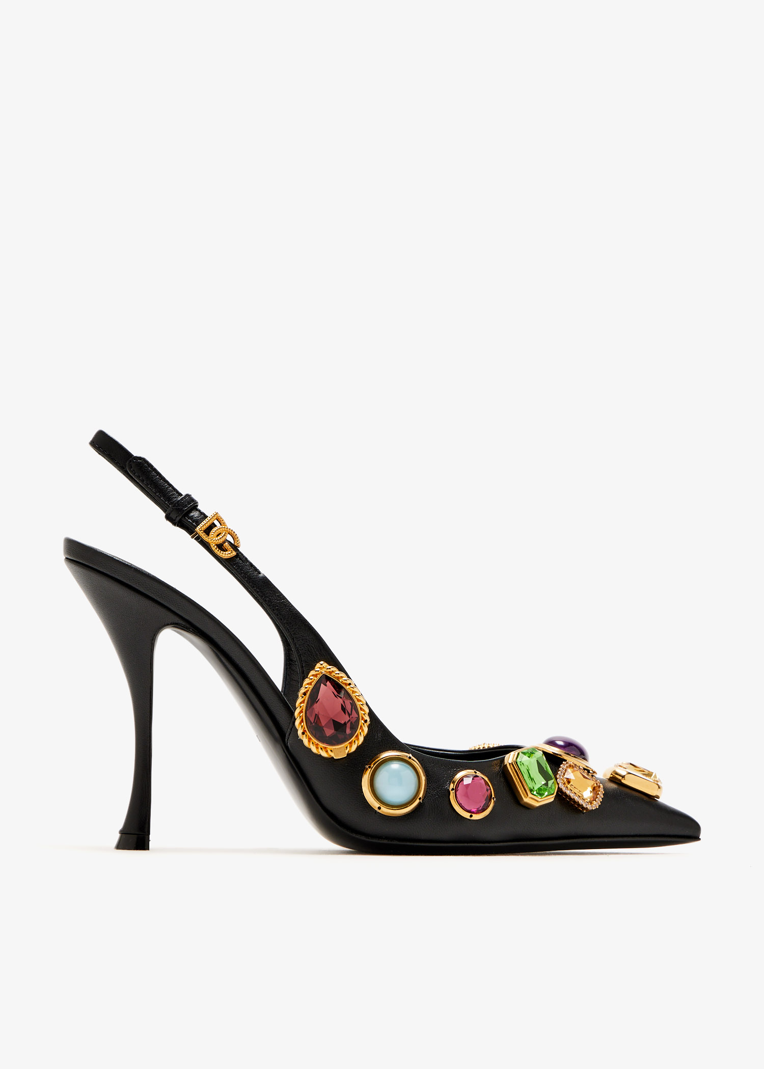 

Stone embroidery slingback pumps, Black