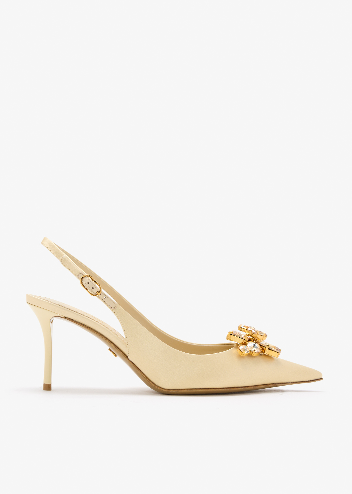 

Crystal satin slingback pumps, Gold