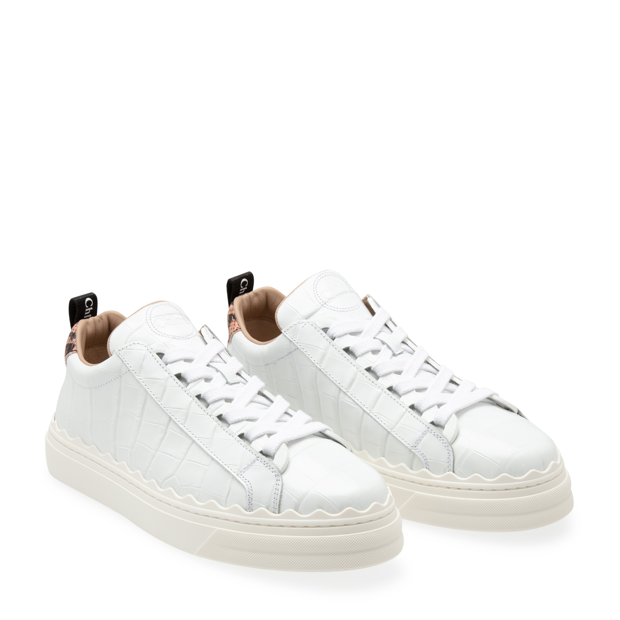 

Croc-effect leather sneakers, White