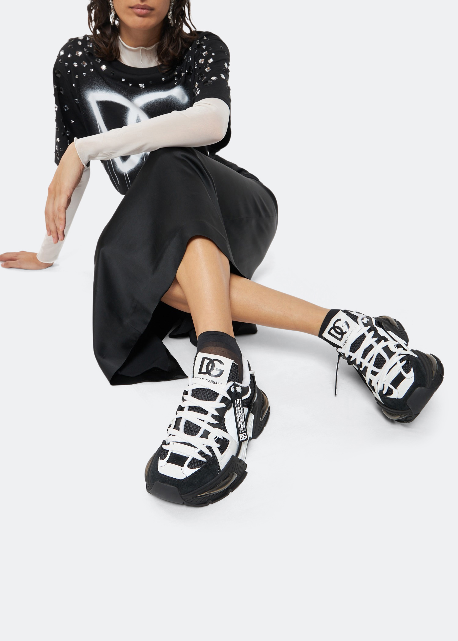 

Mixed-material chunky sneakers, Black