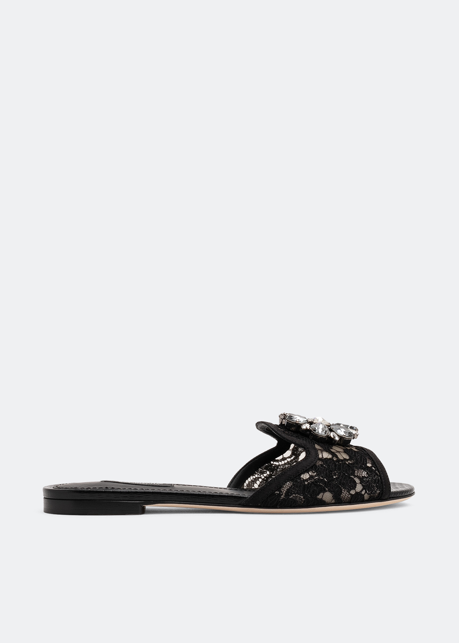 

Lace flat sandals, Black