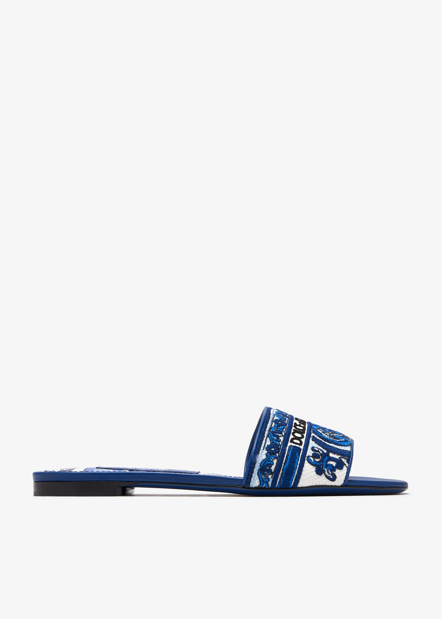 

Maiolica-embroidered slide sandals, Blue