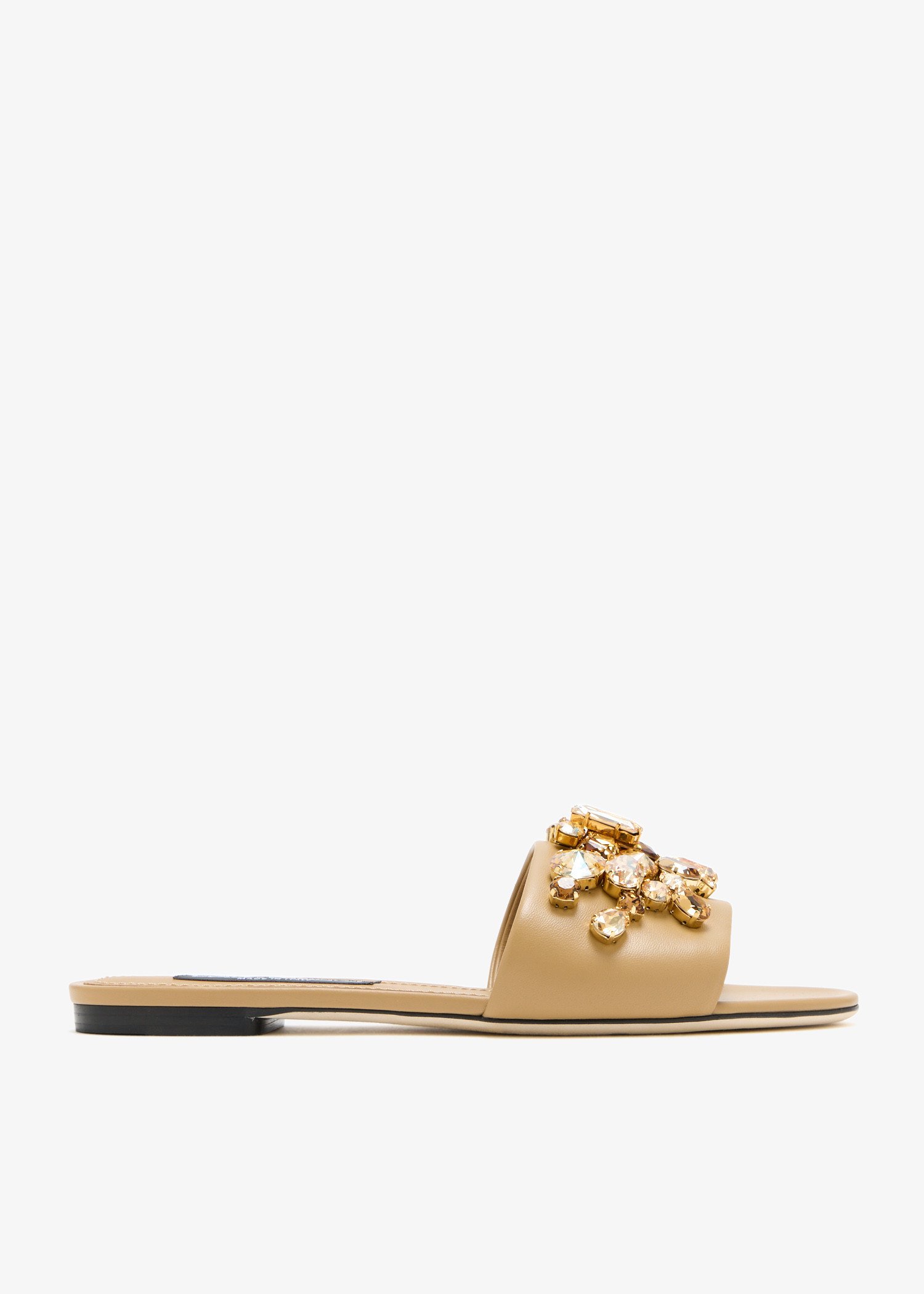 

Bezel-embellished slide sandals, Beige