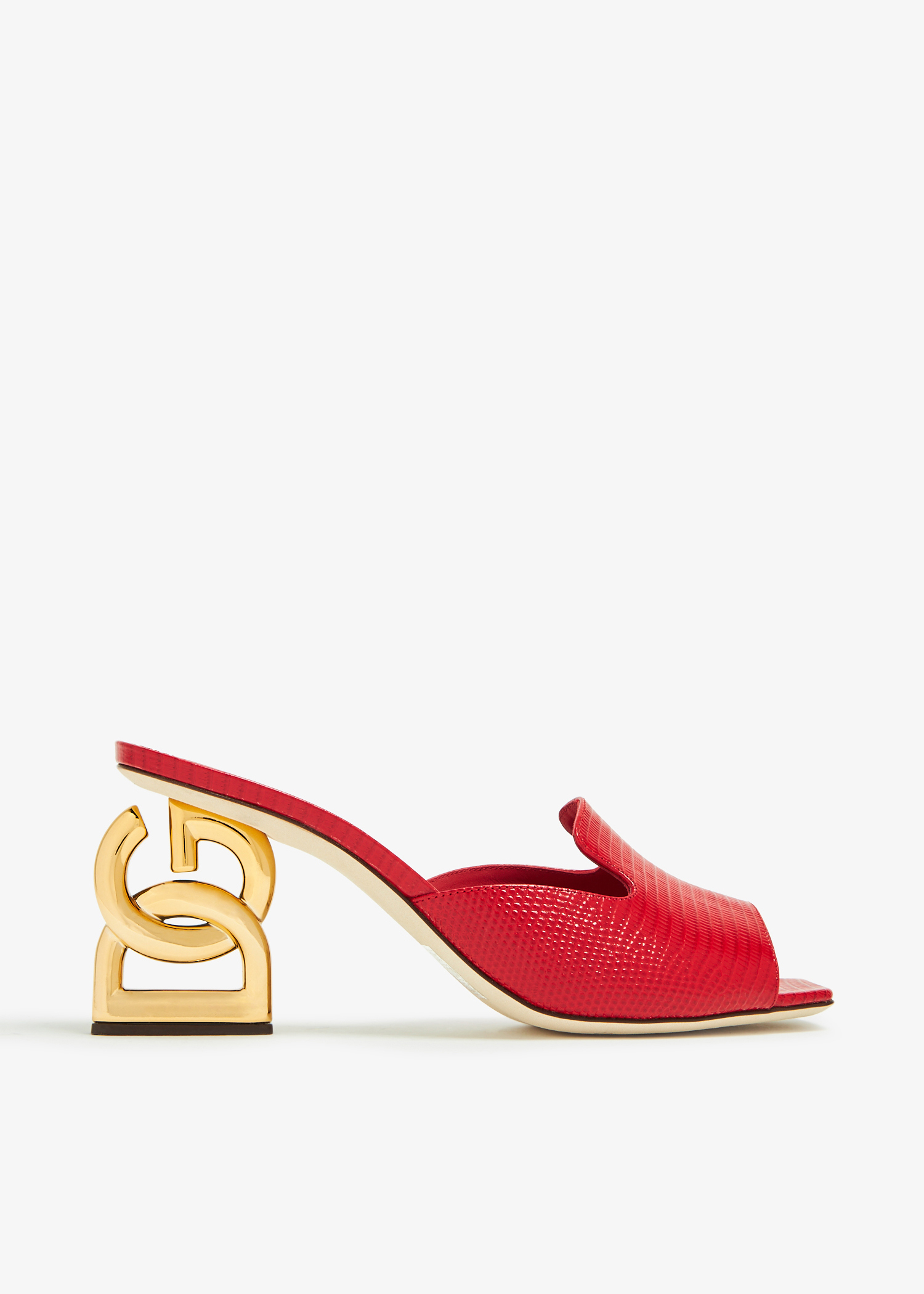 

Iguana-print calfskin mules, Red