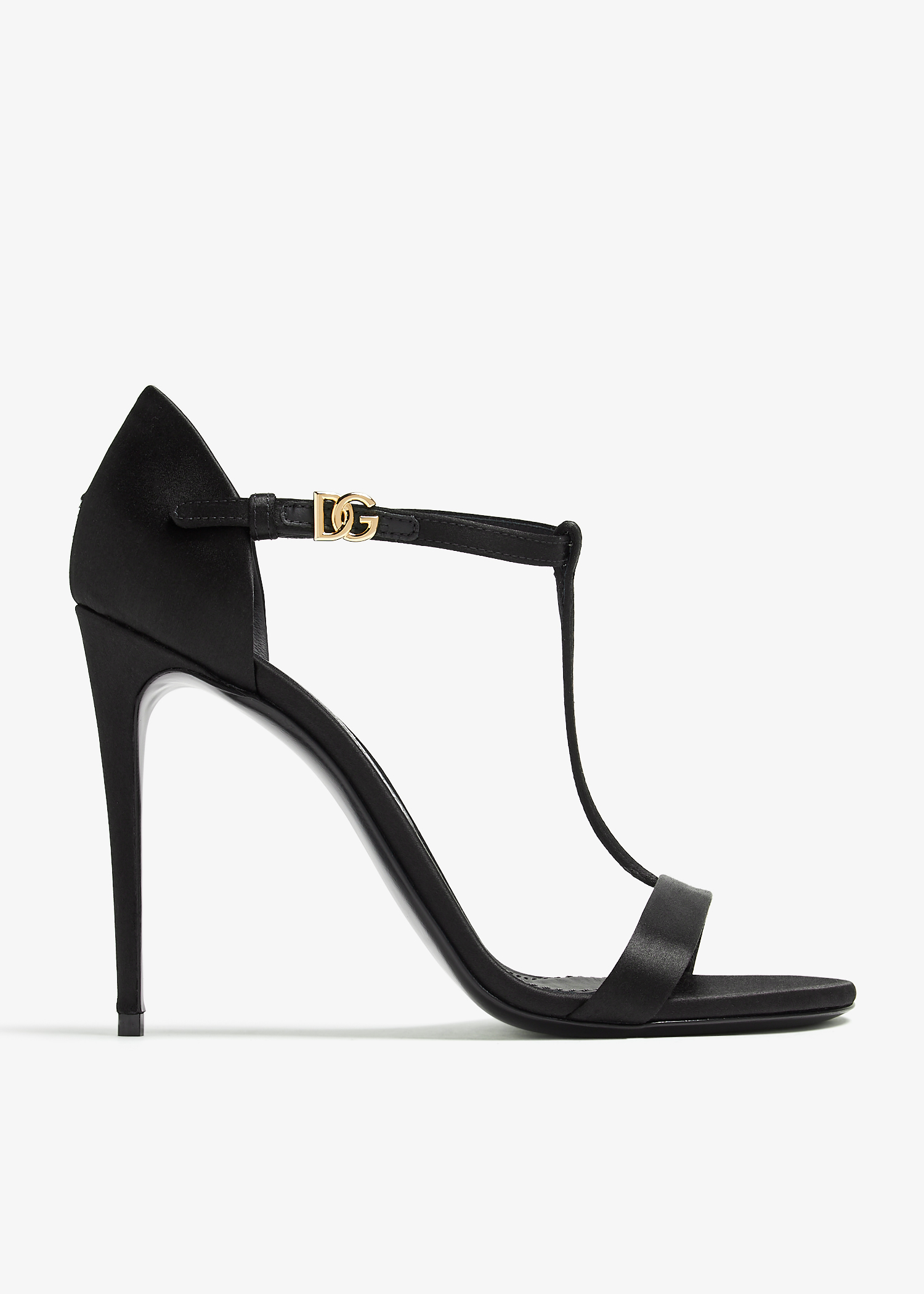 

T-strap satin sandals, Black